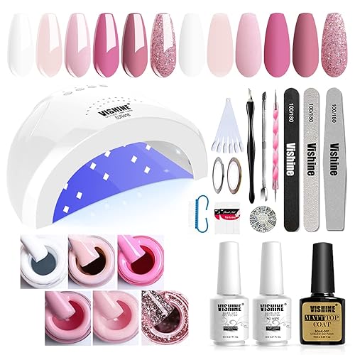 Vishine Gel Nail Polish Starter Kit with 48W SUNOne UV LED Nail Lamp Speed Dryer Manicure Tools 6 Pretty Colors Gel Polish Base and Top Coat #01 Beauty & Personal Care Vishine