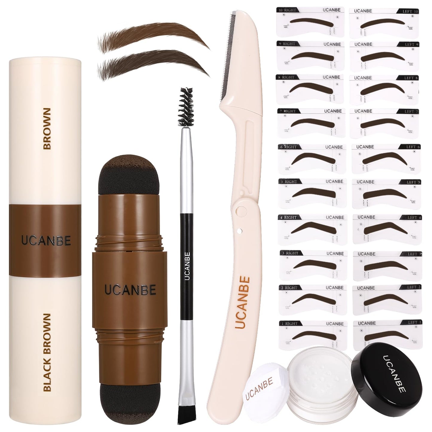 UCANBE 25PCS Eyebrow Stamp Stencil Kit With Dual-Color Eyebrow Stamp Pomade,20 Reusable Eyebrow Stencils,Finising Powder,Brush,Eyebrow Razor,Zipper Beauty and Personal Care UCANBE Default Title
