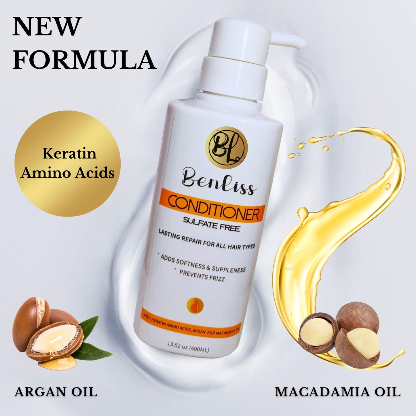 Benliss Shampoo and Conditioner Set With Argan and Macadamia Oil- Sulfate Free - For Straight, Curly, Frizzy, Dry - Hair Repair for Damaged Hair Beauty & Personal Care Benliss
