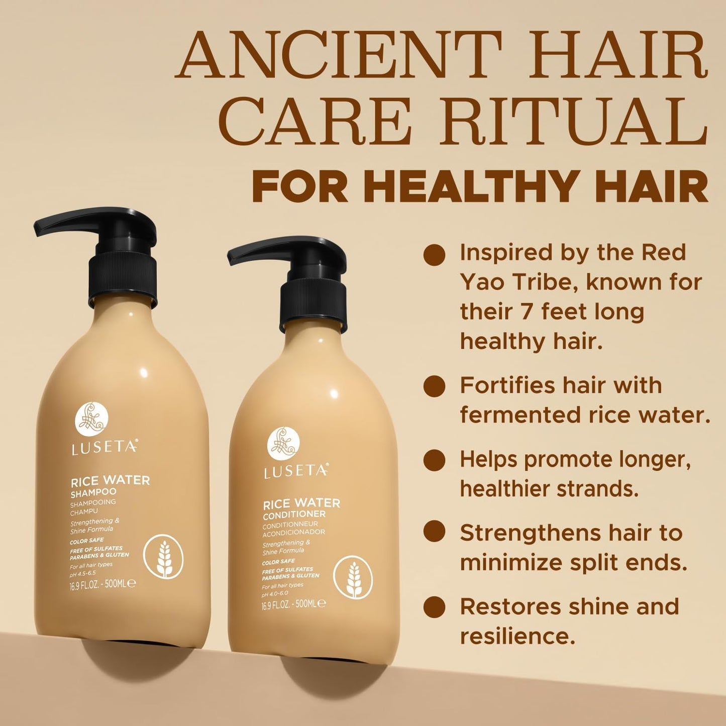 Luseta Rice Water Shampoo and conditioner Set Strengthening & Nourishing Revitalizes Shine for All Hair Types Hydrating & Frizz Control for Women Beauty & Personal Care LUSETA