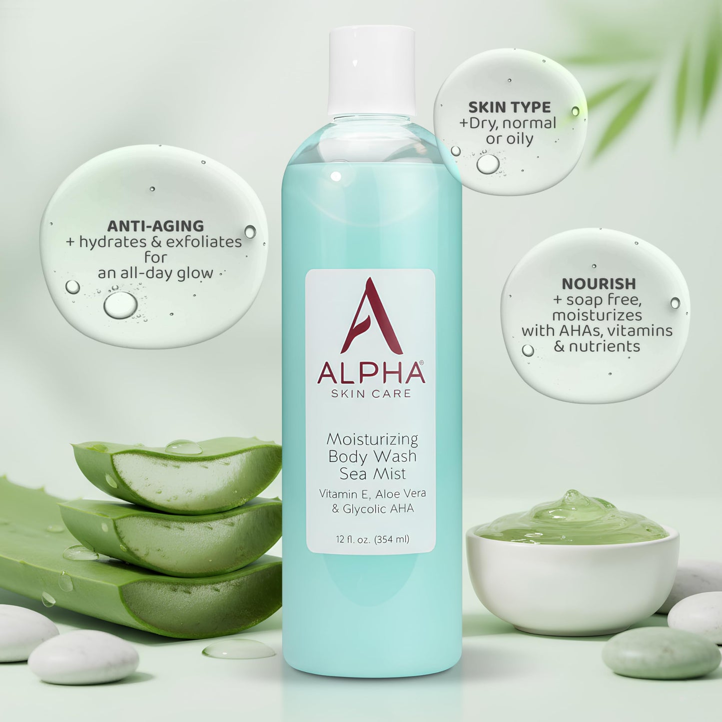 Alpha Skin Care Moisturizing Body Wash, Gentle Soap-Free Anti-Aging Formula, Glycolic AHA, Vitamin E & Aloe Vera, Conditions & Soothes, All Skin Types Beauty & Personal Care Alpha
