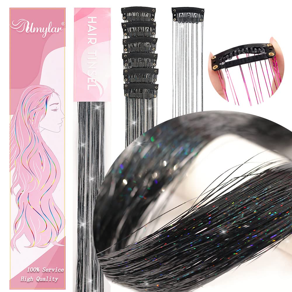 Umylar Clip in Hair Tinsel Kit Pack of 12 Pcs,20 Inch Colorful Glitter Tinsel Hair Extensions, Festival Gift Tinsel Fairy Hair Extension Party Dazzle Beauty and Personal Care Umylar