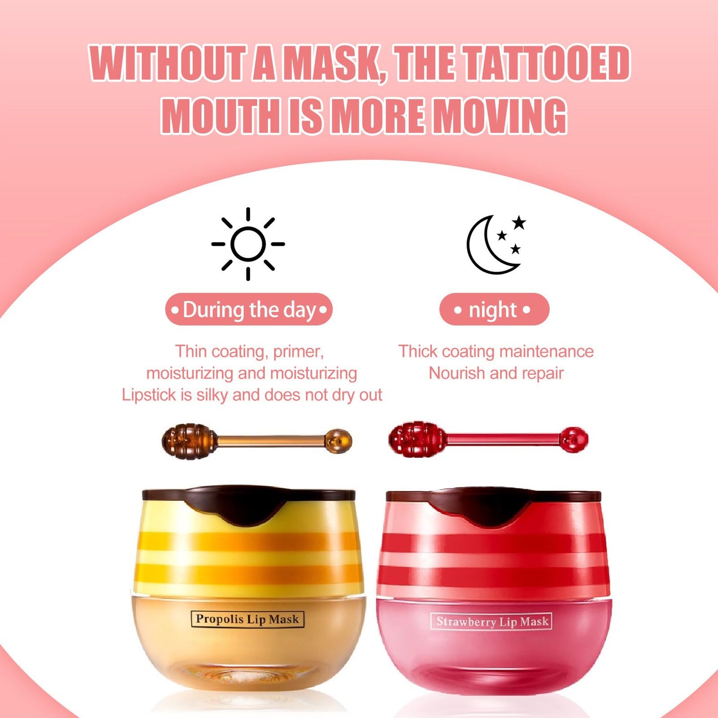 2 Pcs Lip Balm Honey Pot, Honey & Strawberry Moisturizing Lip Mask Reduces Lip Lines and Exfoliator, Prevention Dry & Cracked Lip. (Honey Beauty and Personal Care JISKG