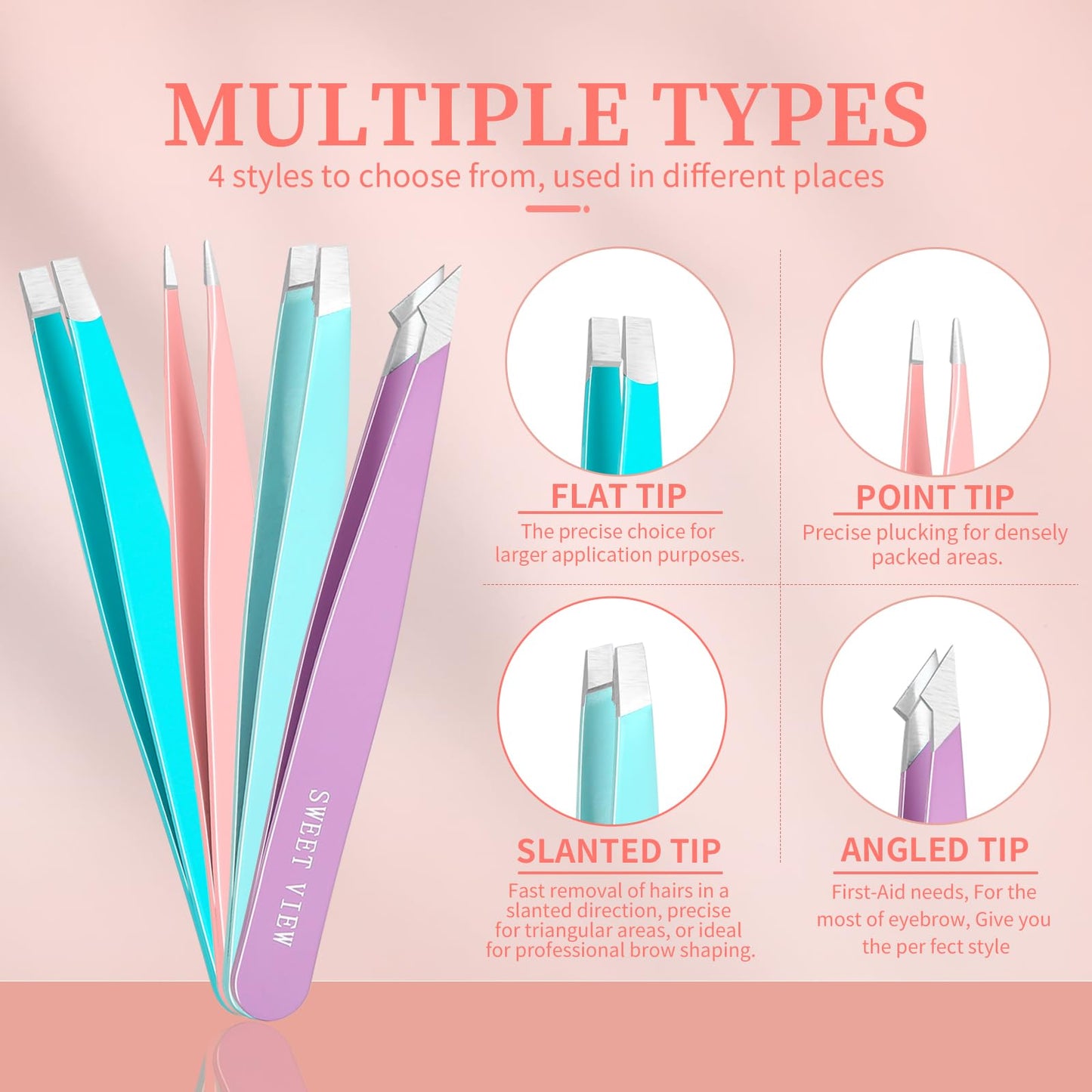 SWEET VIEW 7pcs Eyebrow Tweezers Kit for Women Precision Plucker with Brow Scissors & Razor & Spoolie for Facial, Chin, Brow, Splinter and Ingrown Beauty and Personal Care SWEET VIEW