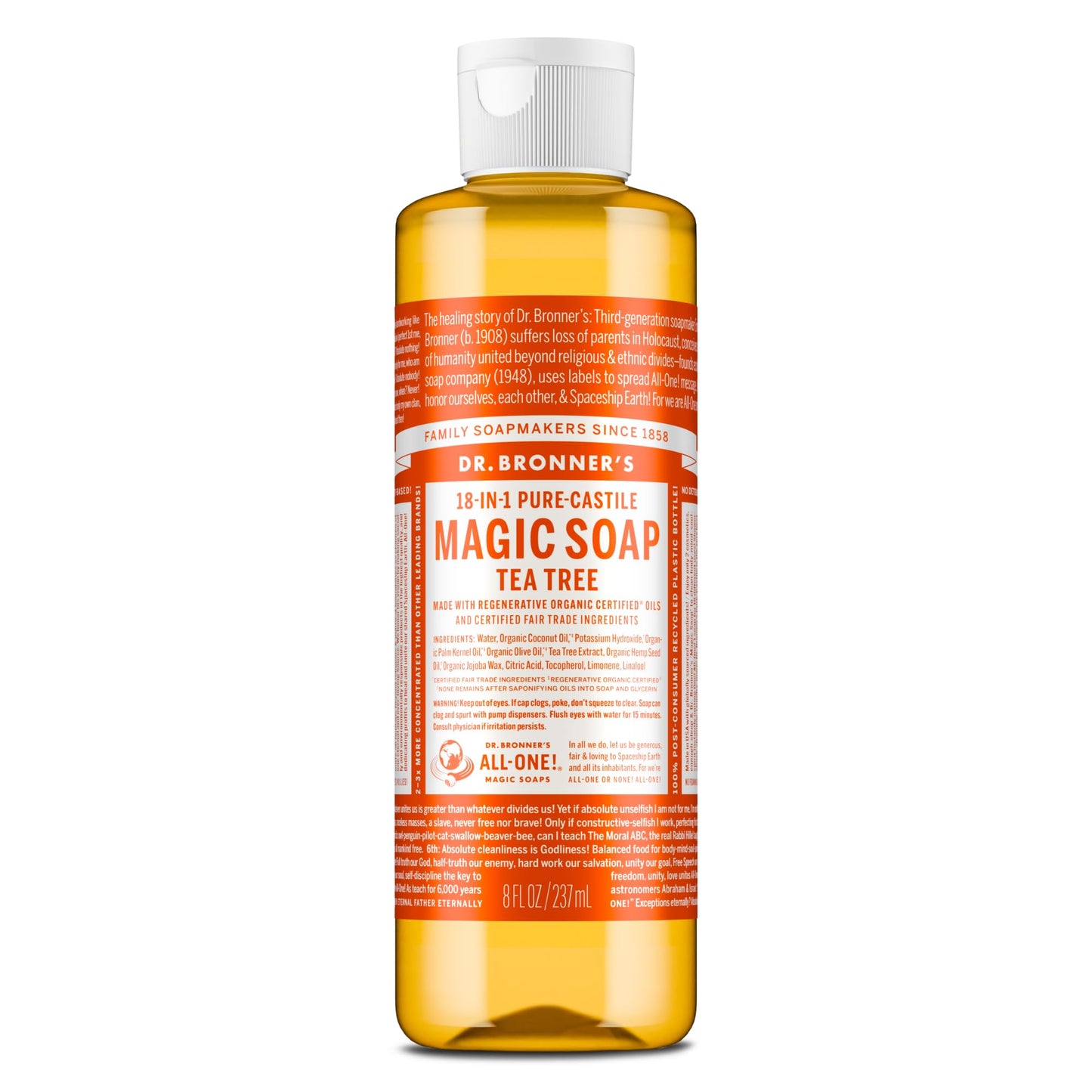 Dr. Bronner's Pure-Castile Magic Soap Liquid (Tea Tree, 8 Ounce) - Made with Regenerative Organic Oils, 18-in-1 Uses for Face, Hair, Laundry, Dishes Beauty & Personal Care Dr. Bronner's