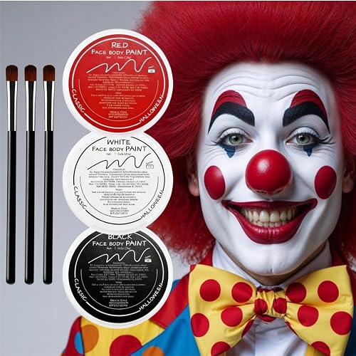 Clown Makeup Kit, White Black Red Face Body Paint Set, Halloween Clown Joker Makeup Kit, Professional Black, White and Red Face Painting Kit Beauty & Personal Care Js2U ZW