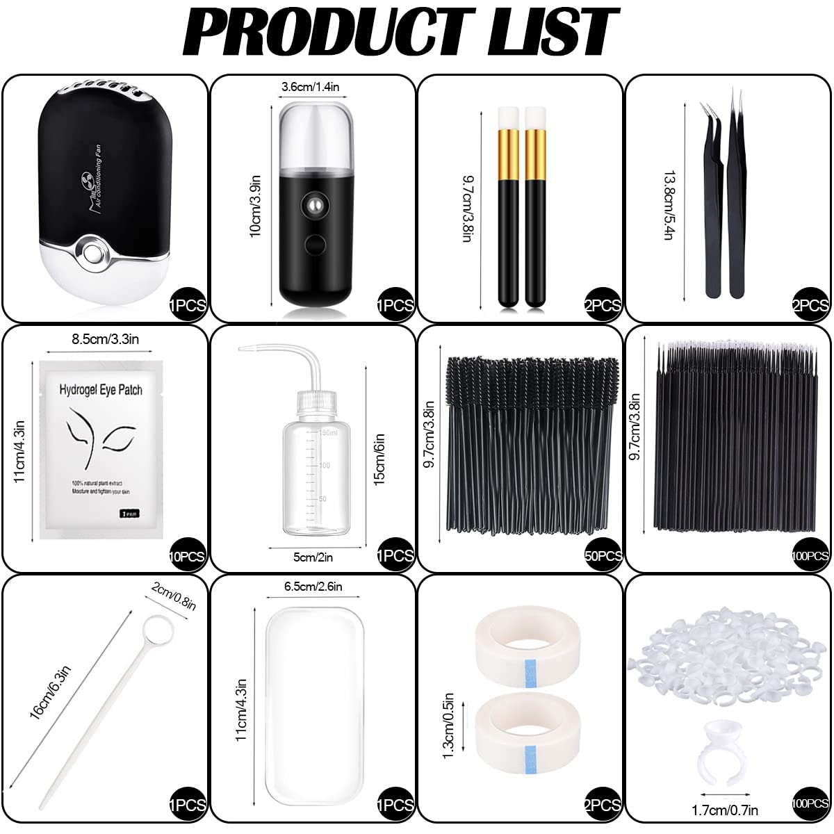 Eyelash Extension Supplies USB Air Conditioning Blower Facial Mister Lash Tweezers Mirror Mascara Brush Lash Shampoo Brush Bottle Silicone Pad Glue Beauty & Personal Care QUKLOGEN