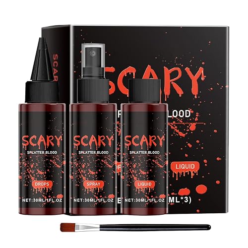 AOYEBO Halloween Fake Blood Kit - 4-Piece Washable Fake Blood Spray with Dropper & Brush for SFX Makeup and Zombie Cosplay Beauty & Personal Care AOYEBO