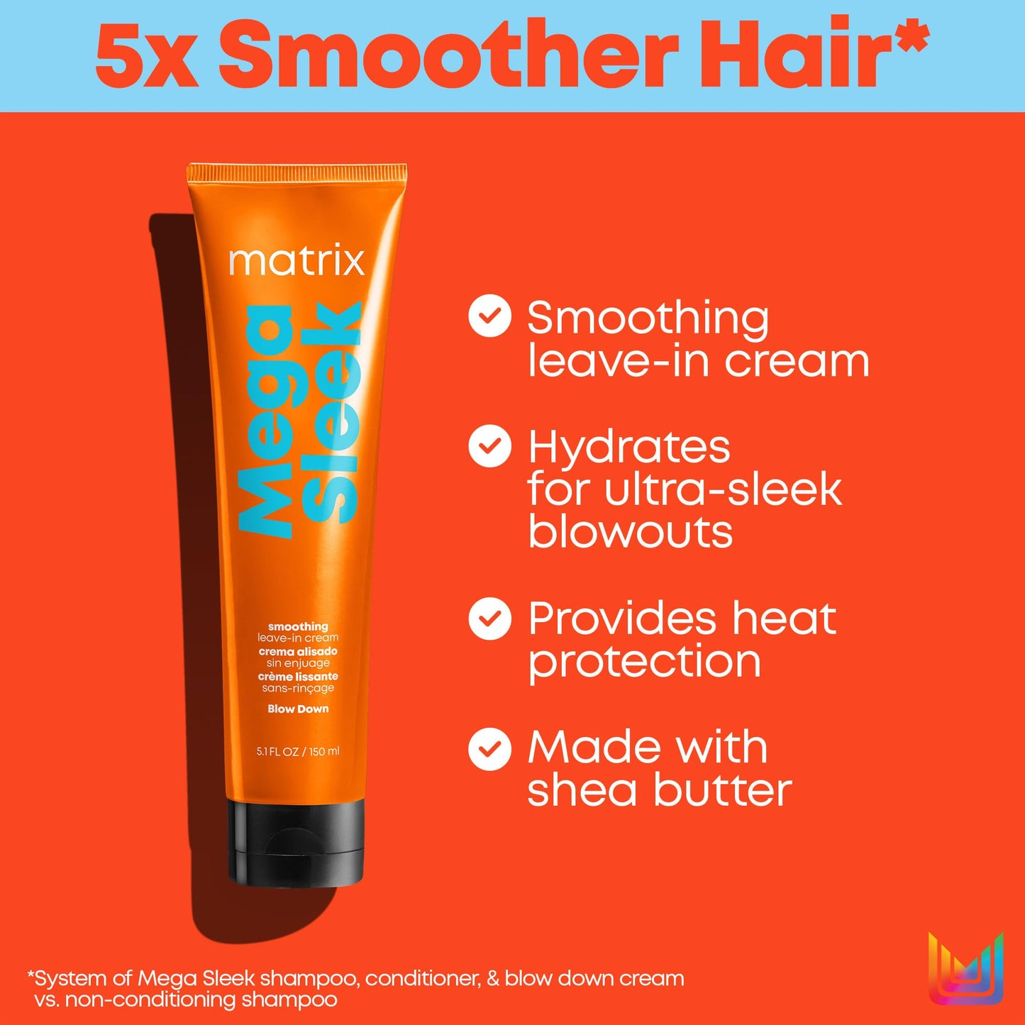 Matrix Mega Sleek Blow Down Smoothing Leave-In Cream - Smooths Hair, Detangles, & Tames Frizz, Heat Protectant, For Dry, Damaged & Frizzy Hair, 5.1 Fl Beauty & Personal Care MATRIX