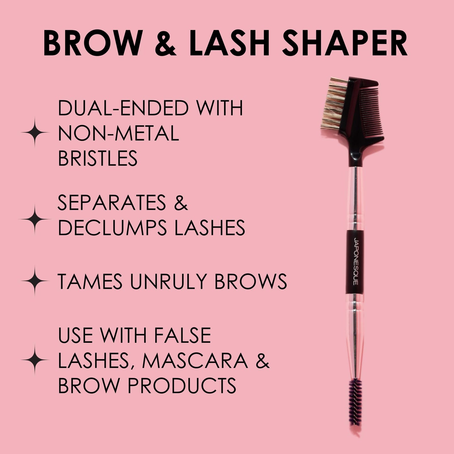 JAPONESQUE Brow & Lash Shaper with 3 Different Spoolie Brushes, for Separating Lashes, Eliminating Mascara Clumps, and Grooming and Shaping Brows Beauty & Personal Care JAPONESQUE