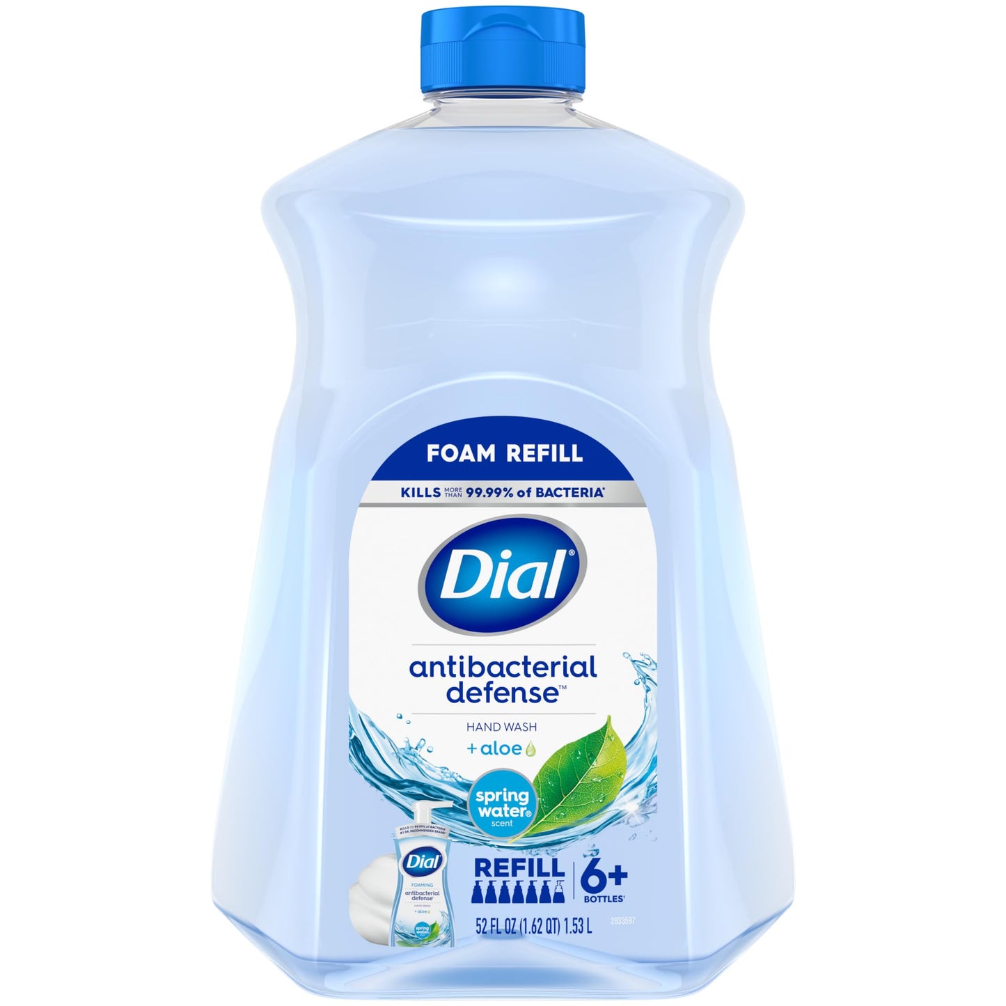 Dial Antibacterial Defense Foaming Hand Soap + Aloe, Spring Water Scent, 52 Fl Oz Hand Soap Refill, Dermatologist-Tested, Gentle on Skin Beauty and Personal Care Dial