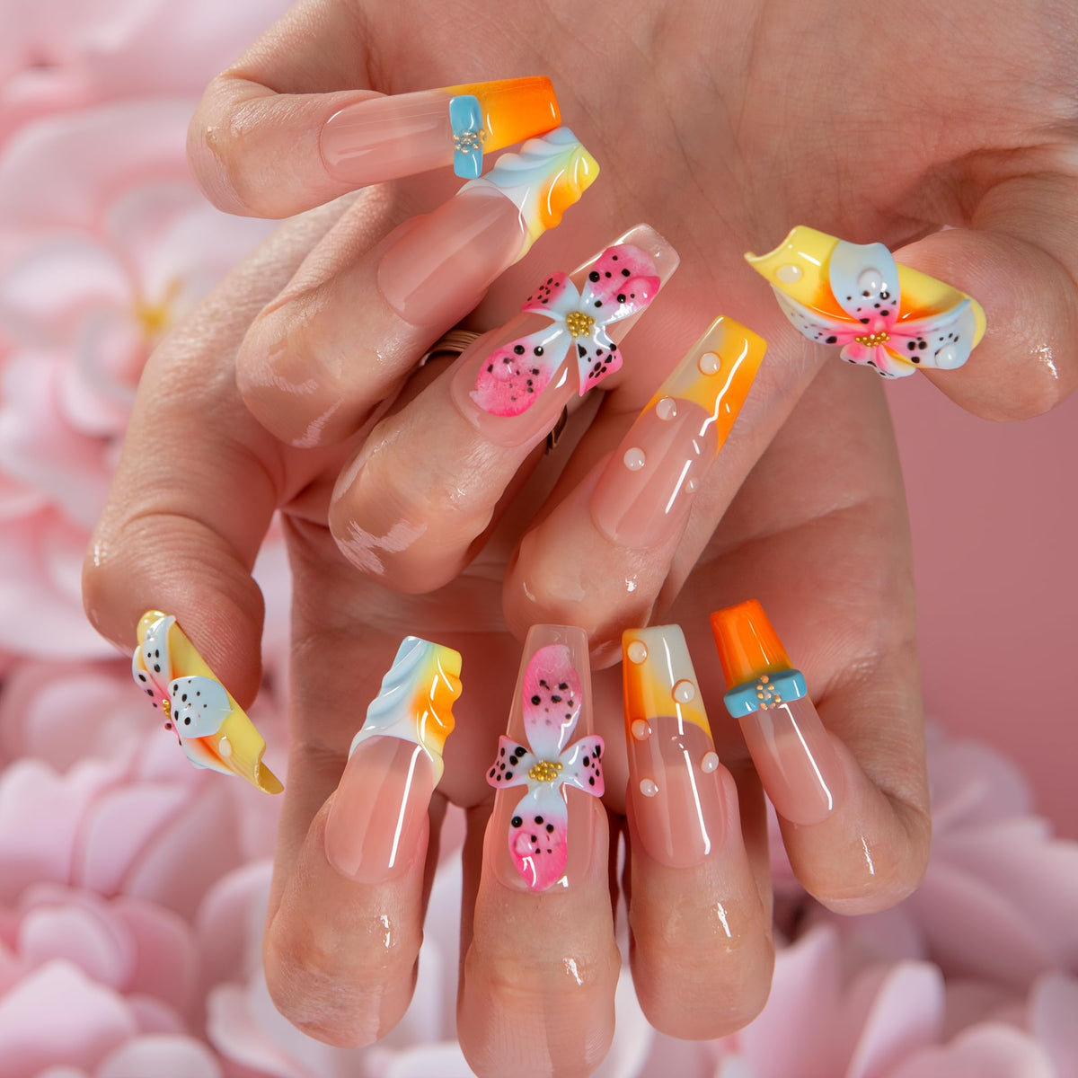 FAIRY WINGS Reusable Press on Nails | Salon Quality Sustainable Style Handcrafted with Luxury Design | COFFIN CLASSIC (W0001, L)