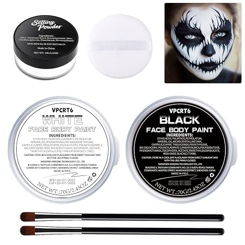 Halloween Black and White Face Body Paint with Setting Powder Beauty & Personal Care VPCRT6