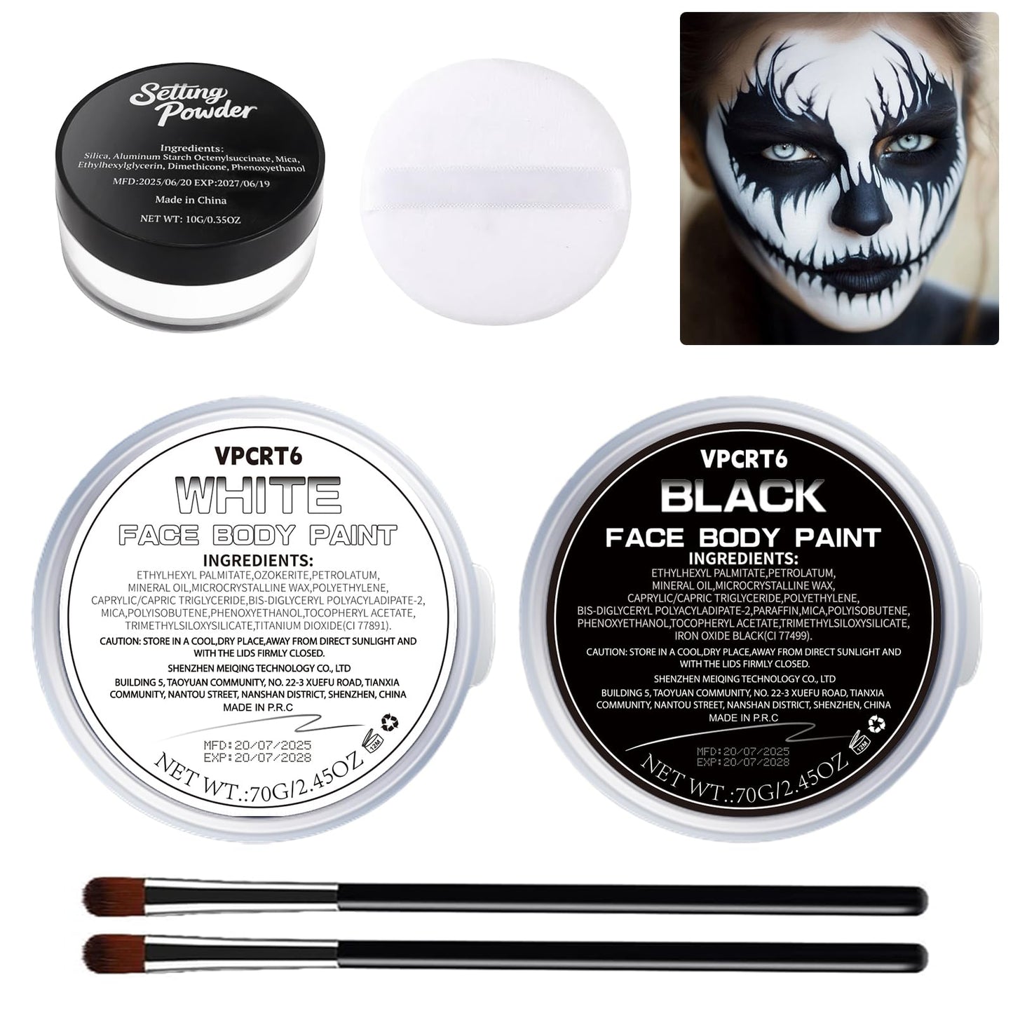 Halloween Black and White Face Body Paint with Setting Powder Beauty & Personal Care VPCRT6