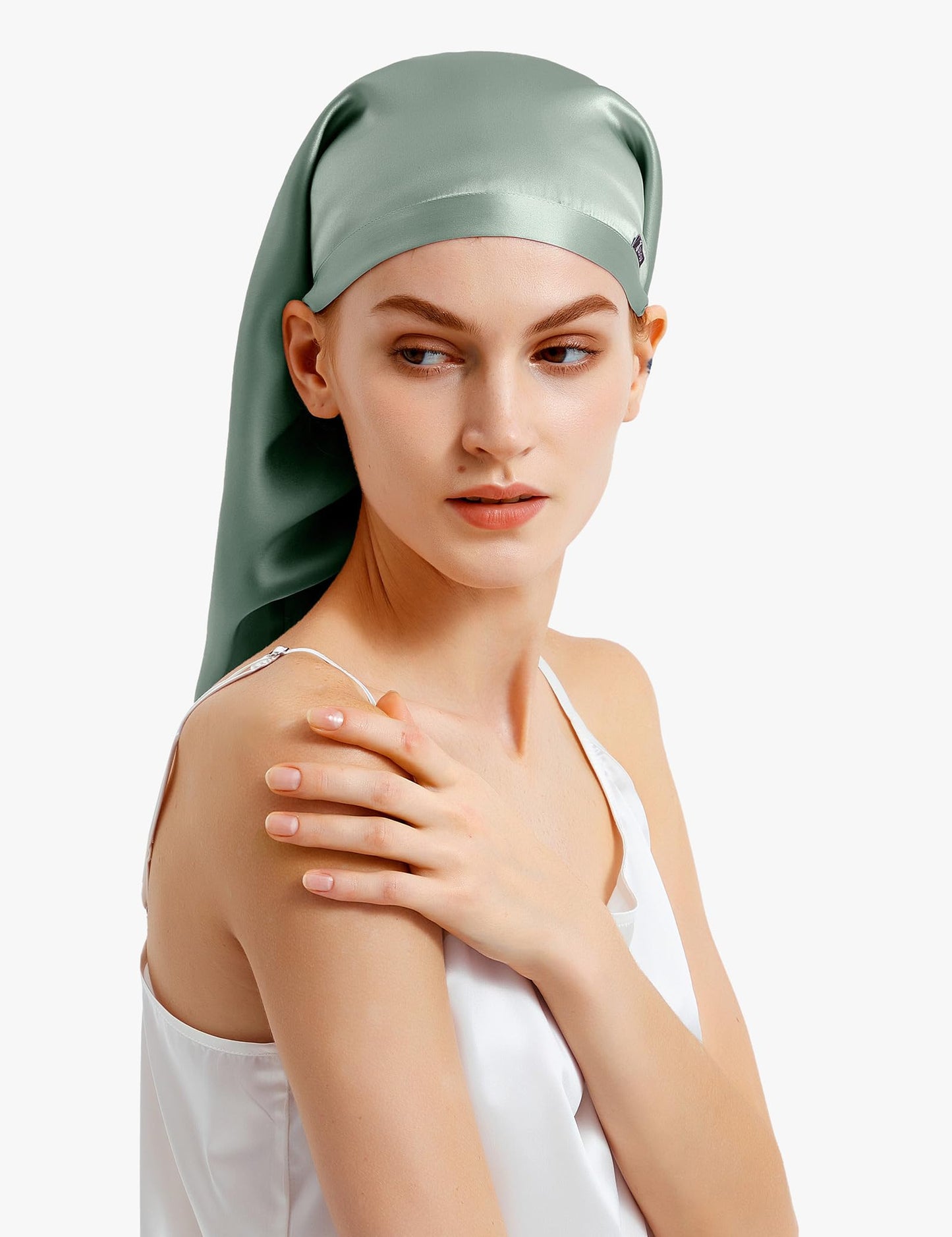 LilySilk 100% Silk Bonnet Mulberry 19 Momme Silk Sleep Cap Long for Curly Hair Night Cap for Sleeping, Silk Hair Wrap for Women Avocado Green Beauty and Personal Care LilySilk