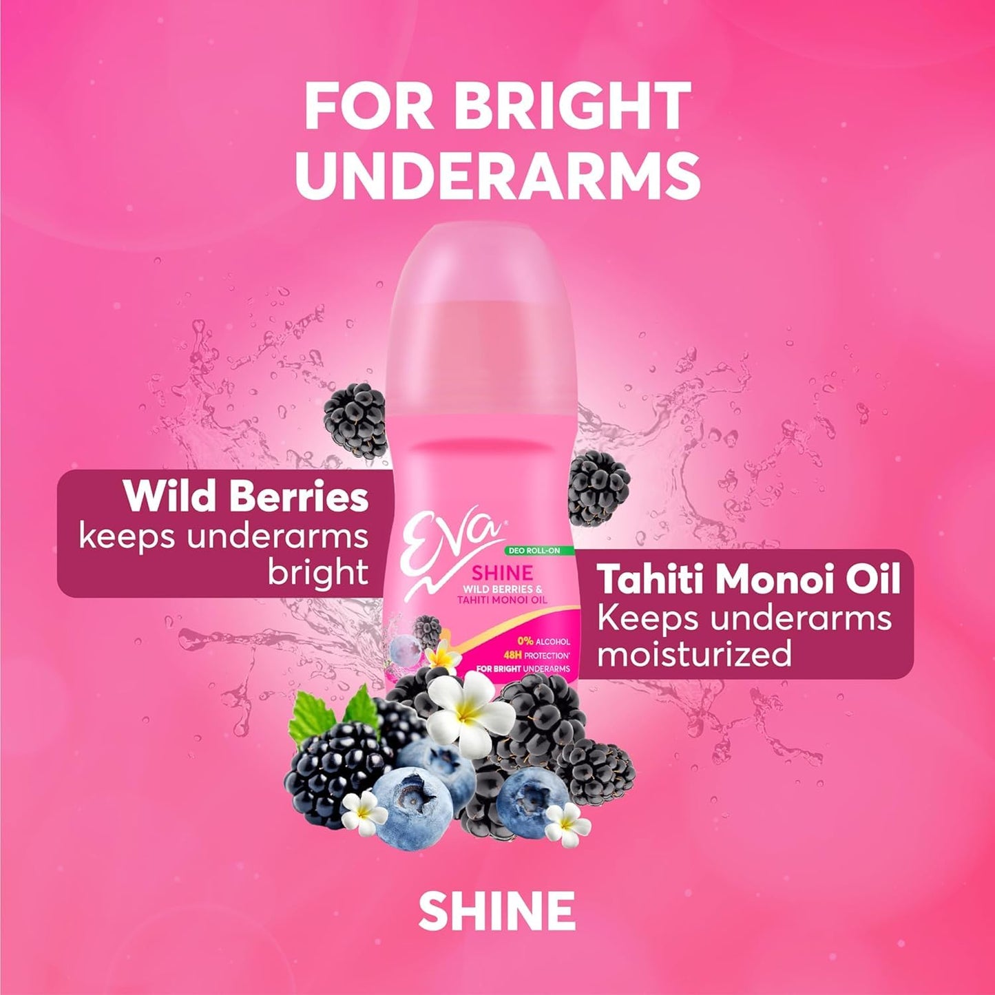 Eva's Shine Wild Berries and Tahiti Monoi Oil Roll on Deodorant for Bright Underarms, Alcohol and Aluminium Free, 50ml, Pack of 2 Beauty and Personal Care Metrey Herbotech