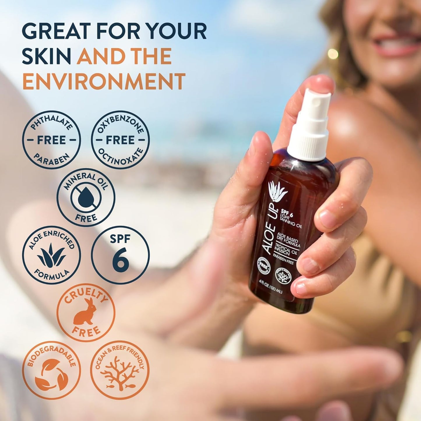 Aloe Up Light Tanning Oil With SPF 6 Sunscreen - Body and Face Tanning for Outdoor Sun - With Pure Aloe Vera Oil and Natural Oils - Absorbs Quickly Beauty & Personal Care ALOE UP