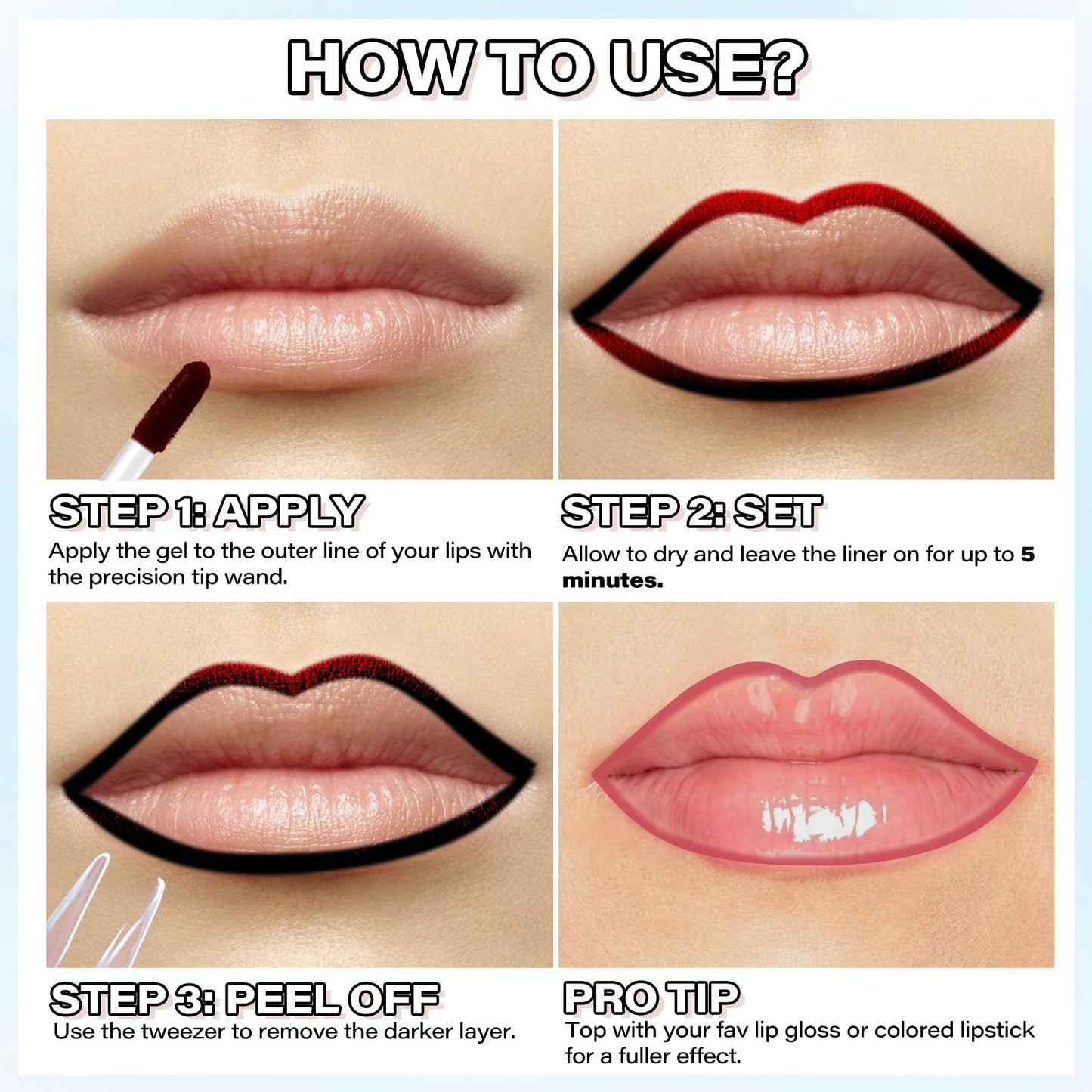 Cilrofelr Peel Off Lip Liner Stain, Long Wear Tattoo Lip Liner with Tweezer, Peel Off Lip Stain with Matte Finish, Long Lasting, Waterproof Beauty and Personal Care Cilrofelr