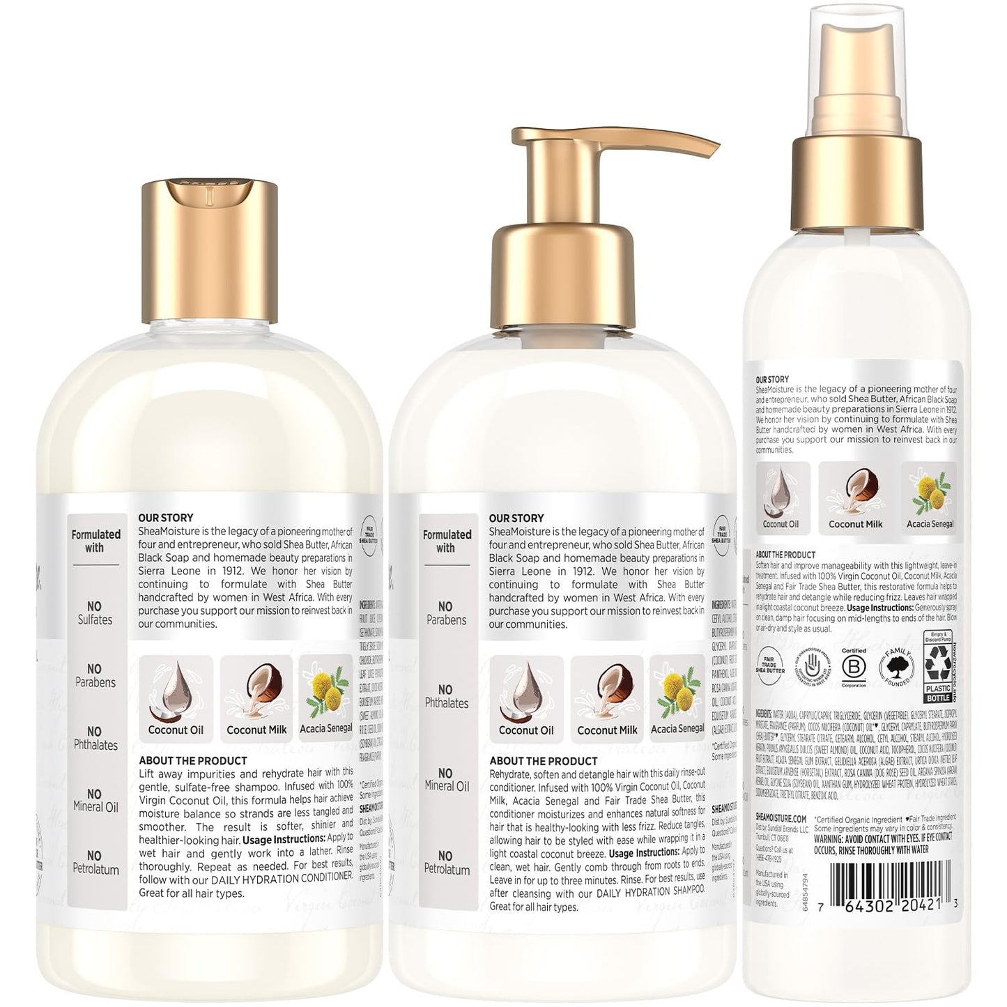 SheaMoisture Shampoo & Conditioner + Leave-in Treatment, Daily Hydration with Coconut Oil, Hair Detangler, Frizz Control, Cruelty-Free (3 Piece Set) Beauty & Personal Care Shea Moisture
