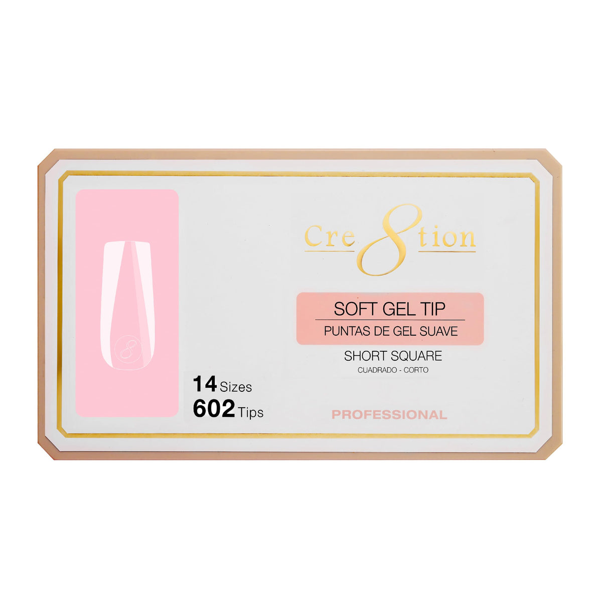 Cre8tion Soft Gel Nail Tips, Short Square Shape, 602 Tips in 14 Sizes