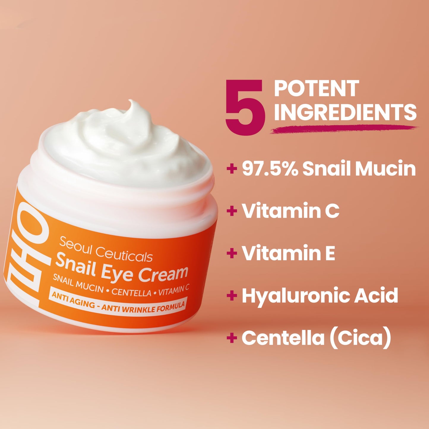 SeoulCeuticals Korean Snail Mucin Eye Cream - 97.5% Snail Filtrate K Beauty Anti Aging Under Eye Anti Wrinkle Eye Treatment Cream 0.5oz Beauty & Personal Care SeoulCeuticals