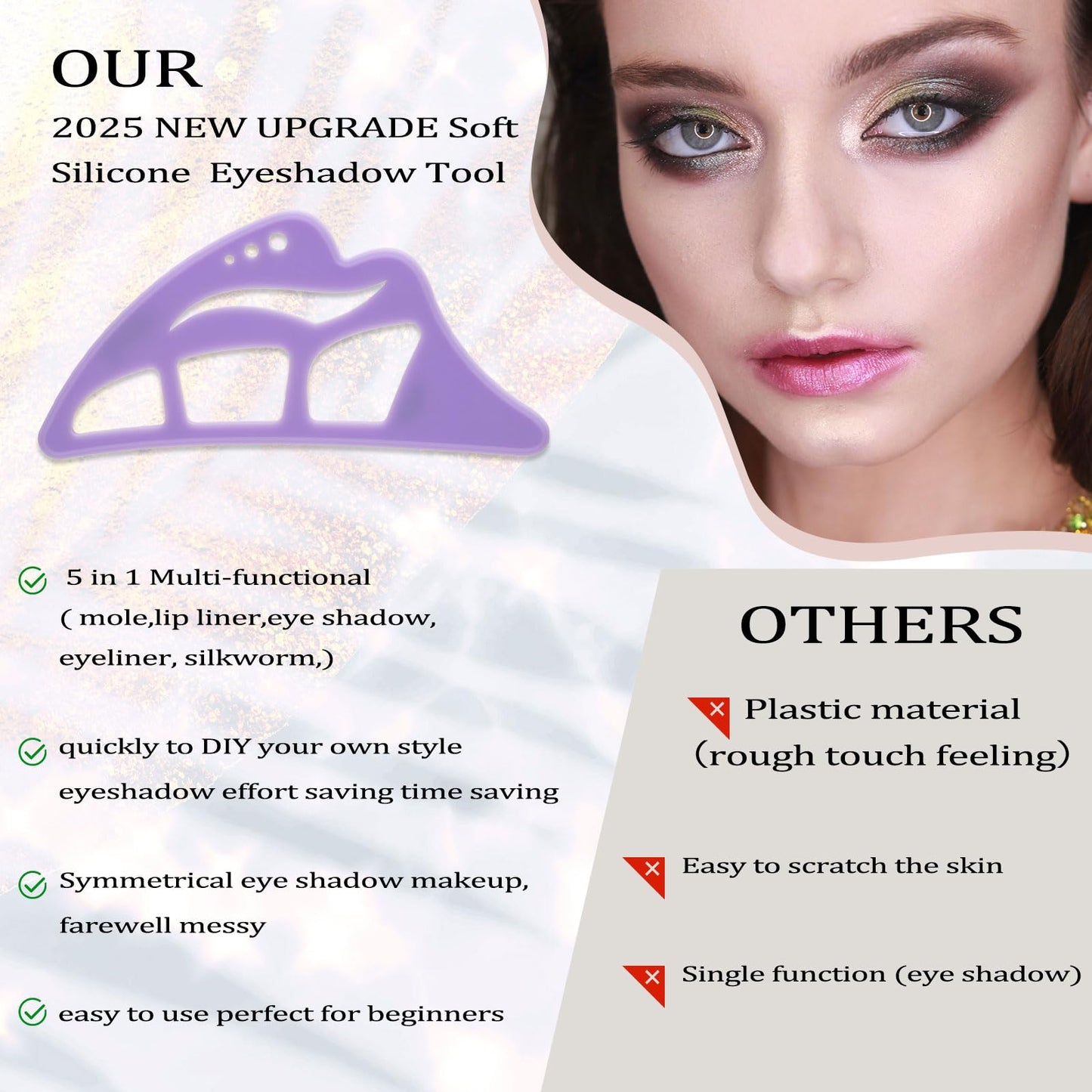 NFAMRZCAR 2PC Eyeshadow Stencil 5 in 1 Silicone Eyeshadow Tool,Reusable Eye Makeup Aid Stencils,Eye Makeup Aid, for Make Up Beginners&Women (Purple) Beauty & Personal Care NFAMRZCAR