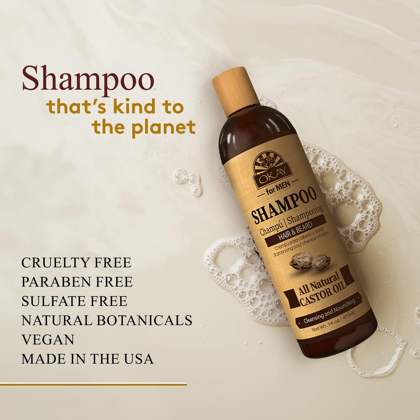 OKAY for MEN Castor Oil Hair & Beard Shampoo - Hydrating Shampoo for Healthy Hair & Beard Growth, Moisturizing Care, Strengthen & Restore Damage Beauty & Personal Care OKAY