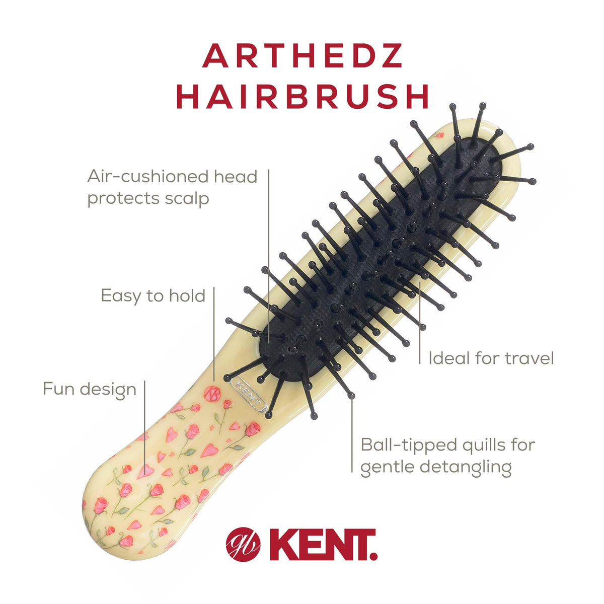 Kent ARTH1 Baby Hair Brush, Hair Brush for Kids, Small Brushes for Hair and Travel Brush Hair Detangler with Non-Scratch Nylon Bristles for Gentle