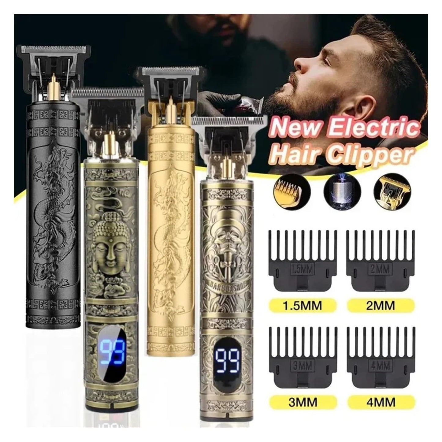 Razors Hair Cutting Machine Hair Clippers Rechargeable Beard Shaver Professional Electric Hair Trimmer for Men Barber(Gold Dragon A) Beauty and Personal Care EWKYLSEM