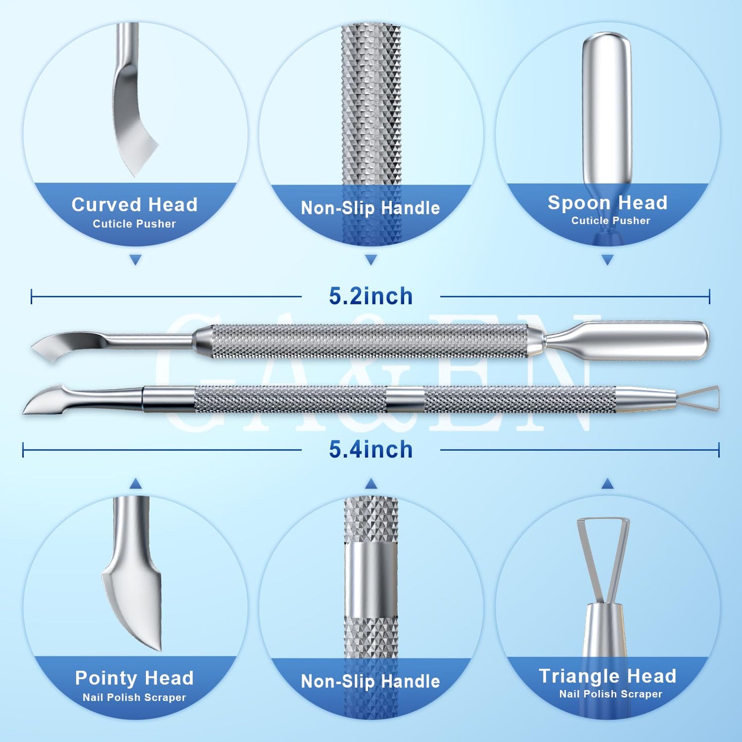 GA&EN 2PCS Metal Silver Cuticle Pusher and Scraper, Nail Trimmer Cutter Stainless Steel Gel Scraper Tool, Nail Polish Remover Peeler Durable Salon Beauty and Personal Care GA&EN