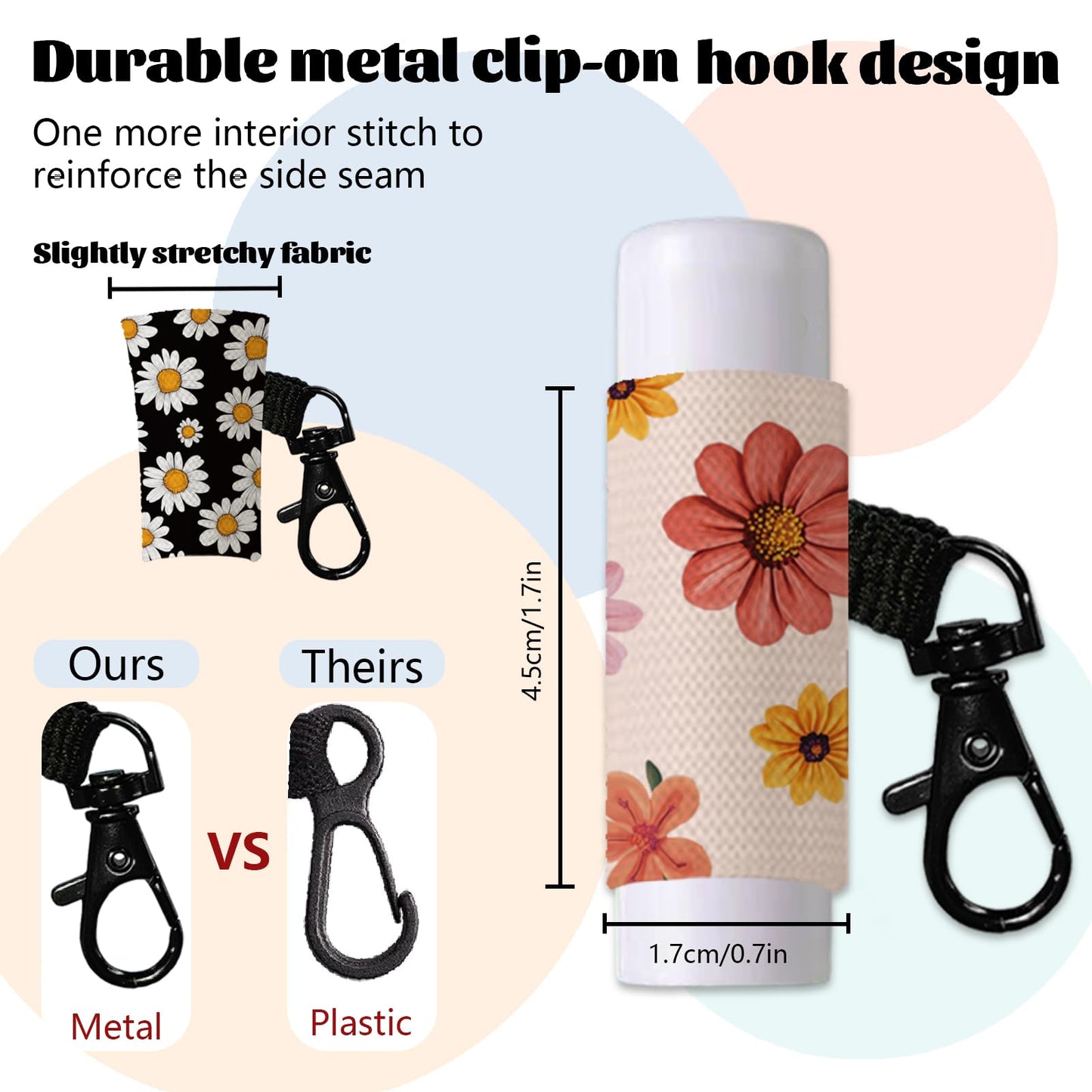 DELORIGIN 10pcs Daisies Flowers Lip Balm Holder Keychain Sunflowers Butterflies Lipstick Sleeves with Metel Clasp Chapstick Elastic Sleeves Lip Gloss Beauty and Personal Care DELORIGIN