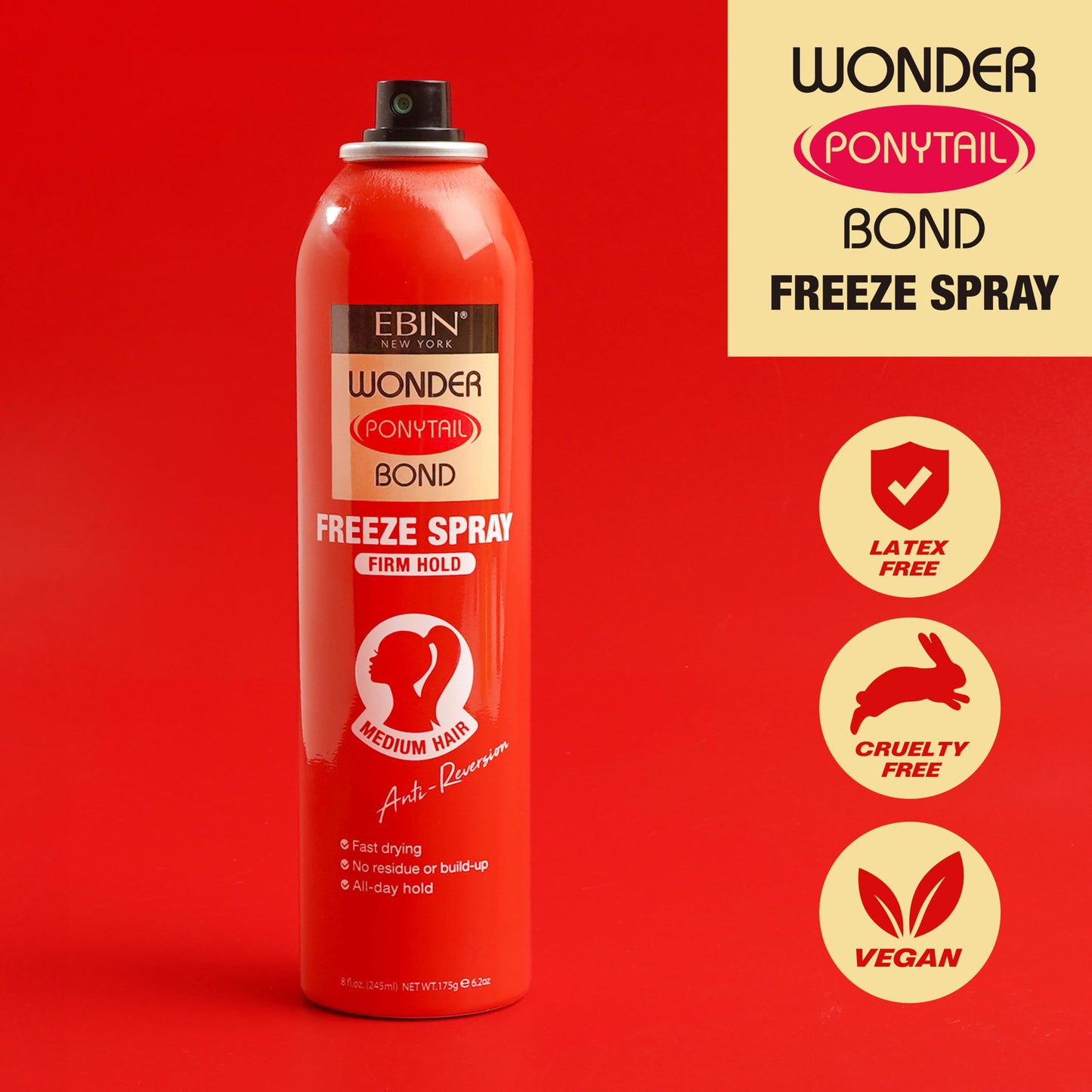 EBIN NEW YORK Wonder Ponytail Bond Freeze Spray Firm Hold - Medium Hair 8oz/ 245ml |Long Lasting Hold, 24-Hour Frizz Control, Shine Enhancing Beauty & Personal Care EBIN NEW YORK