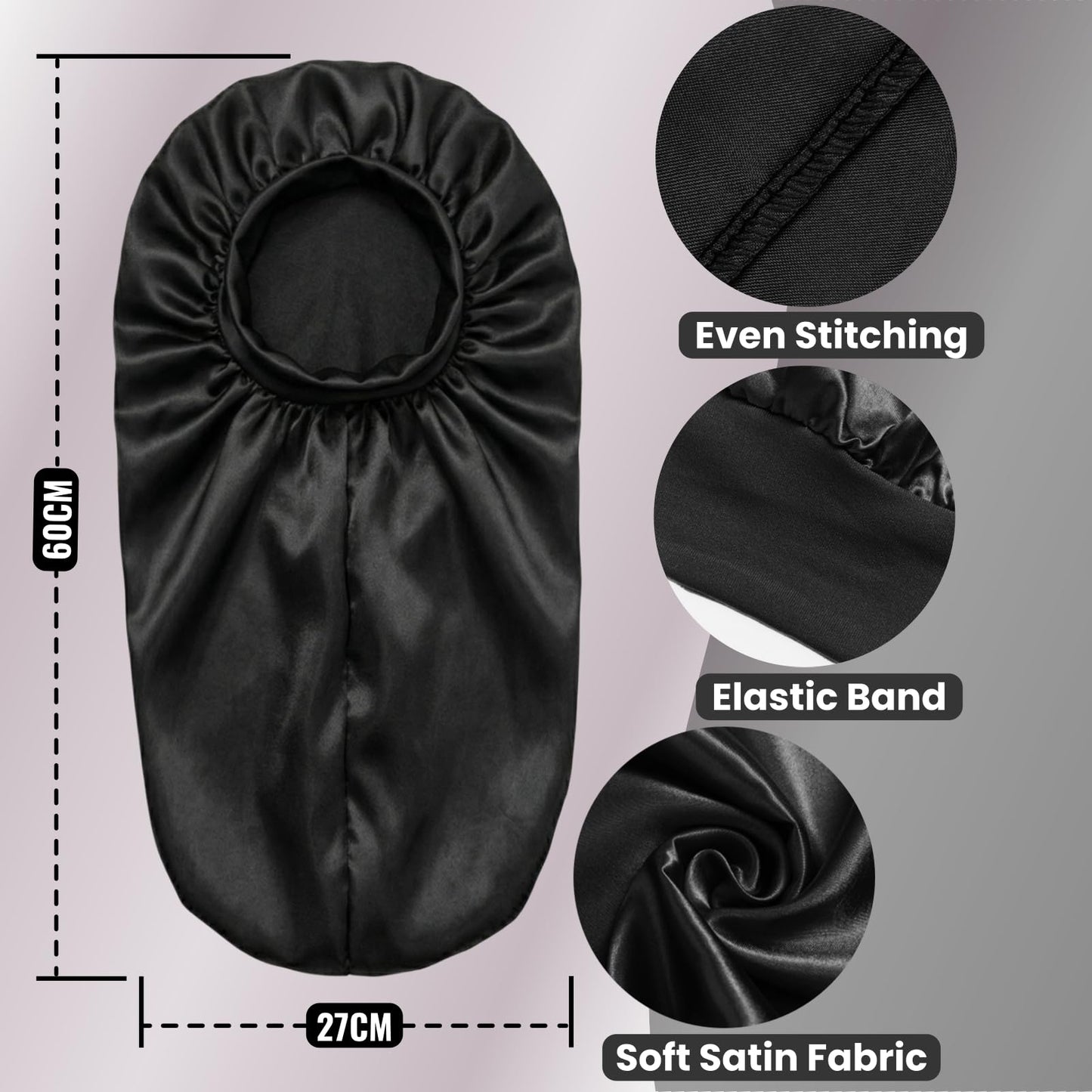 Black Silk Long Bonnet for Sleeping Women Braid Bonnet XL Large Satin Hair Bonnets for Sleeping Long Hair Silk Sleep Night Cap Beauty and Personal Care AILONSHAWN