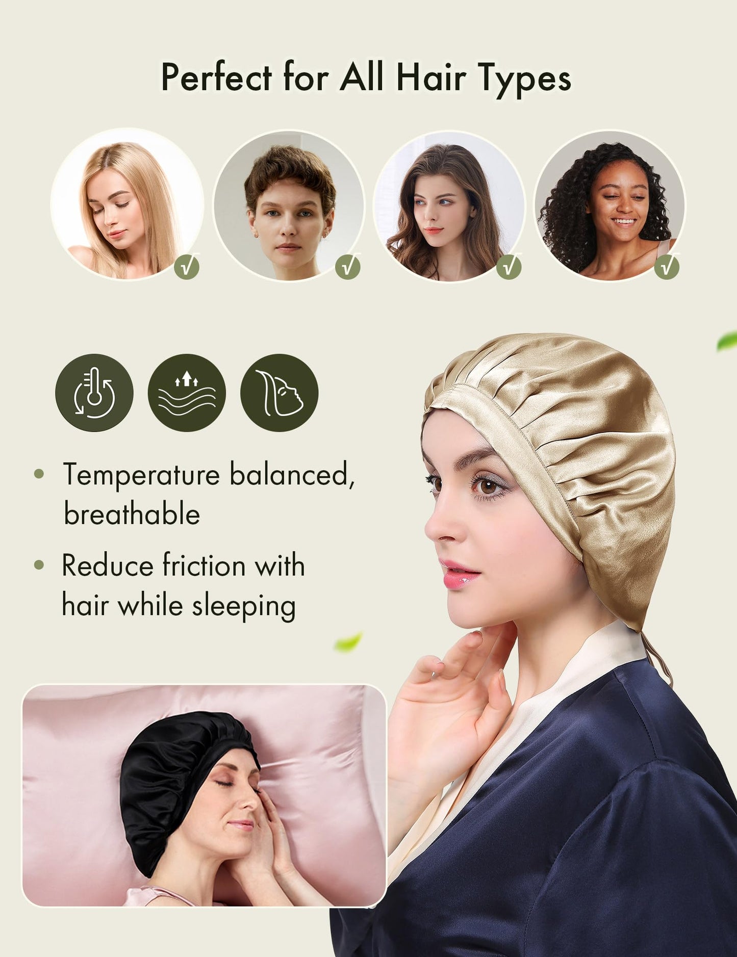 LilySilk 100% Mulberry Silk Bonnet, 19 Momme Silk Night Sleep Cap Adjustable Hair Wrap for Sleeping, Taupe Beauty and Personal Care LilySilk