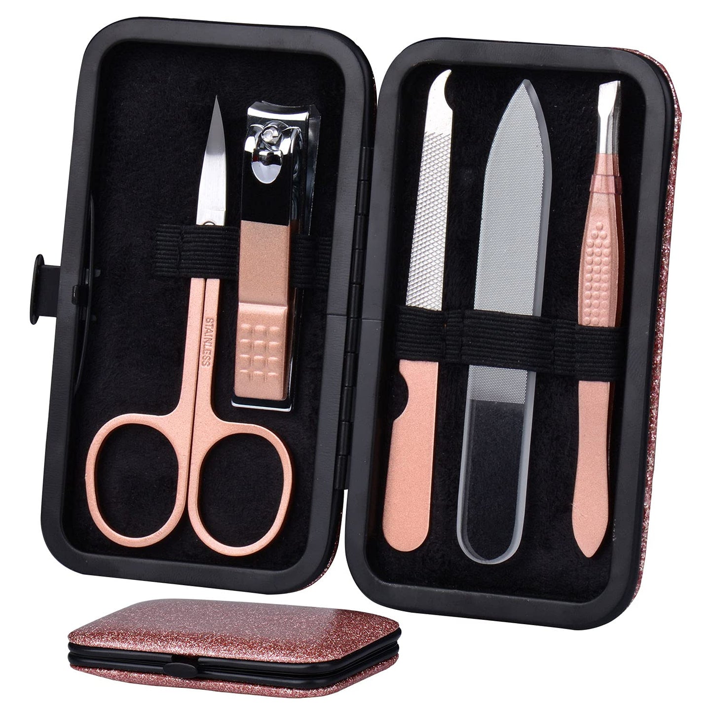 HANTEKAS Manicure Set Nail Clippers Kit 5 Pieces in 1 Stainless Steel Professional Grooming Nail Care Tools Including Nano Glass Nail Shiner Buffer Beauty & Personal Care HANTEKAS