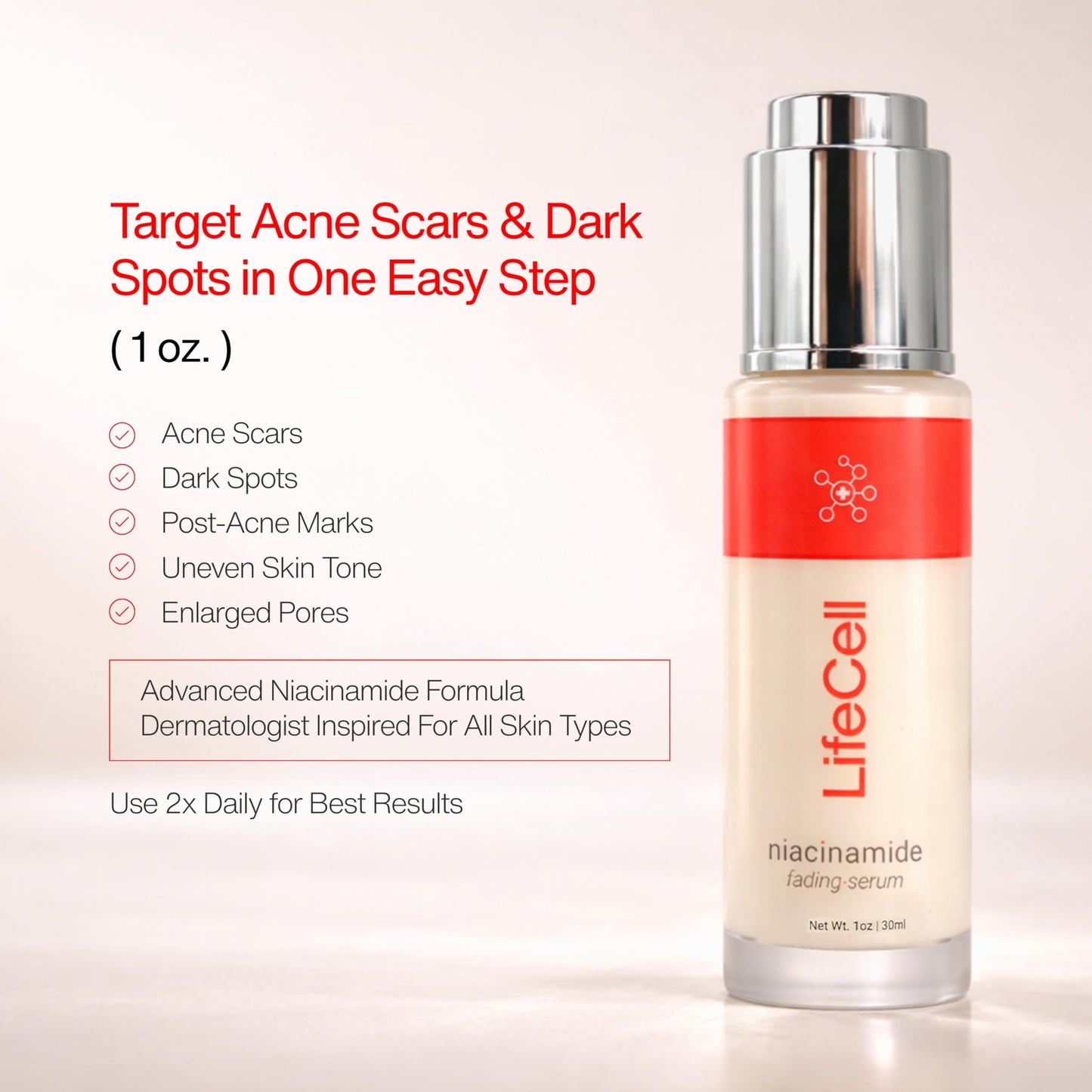 LifeCell Niacinamide Serum for Face - Dark Spot Corrector for Acne Scars & Hyperpigmentation, Pore Minimizer, Vitamin B3 Brightening Serum for Uneven Beauty & Personal Care LifeCell