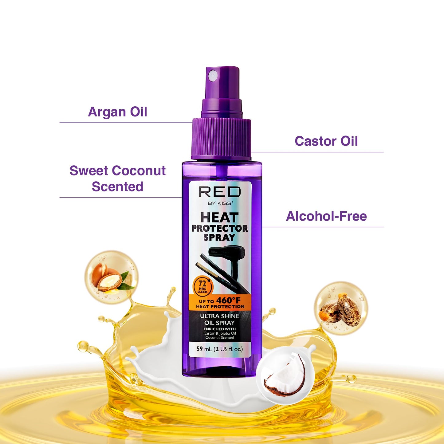 Red by Kiss Heat Protector Spray for Thermal Protection, Anti-Frizz, Ultra Shine, and Hydration - Protects Hair Up To 460°F (2 Fl Oz) Beauty & Personal Care Red by Kiss