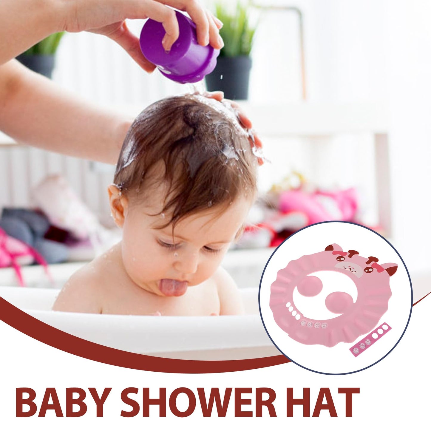 Baby Shower Cap for Washing Hair - Adjustable Hippo Toddler Shampoo Hat with Ear Flaps, Waterproof Kids Bath Visor Shield to Keep Water Out of Eyes Beauty and Personal Care Healifty