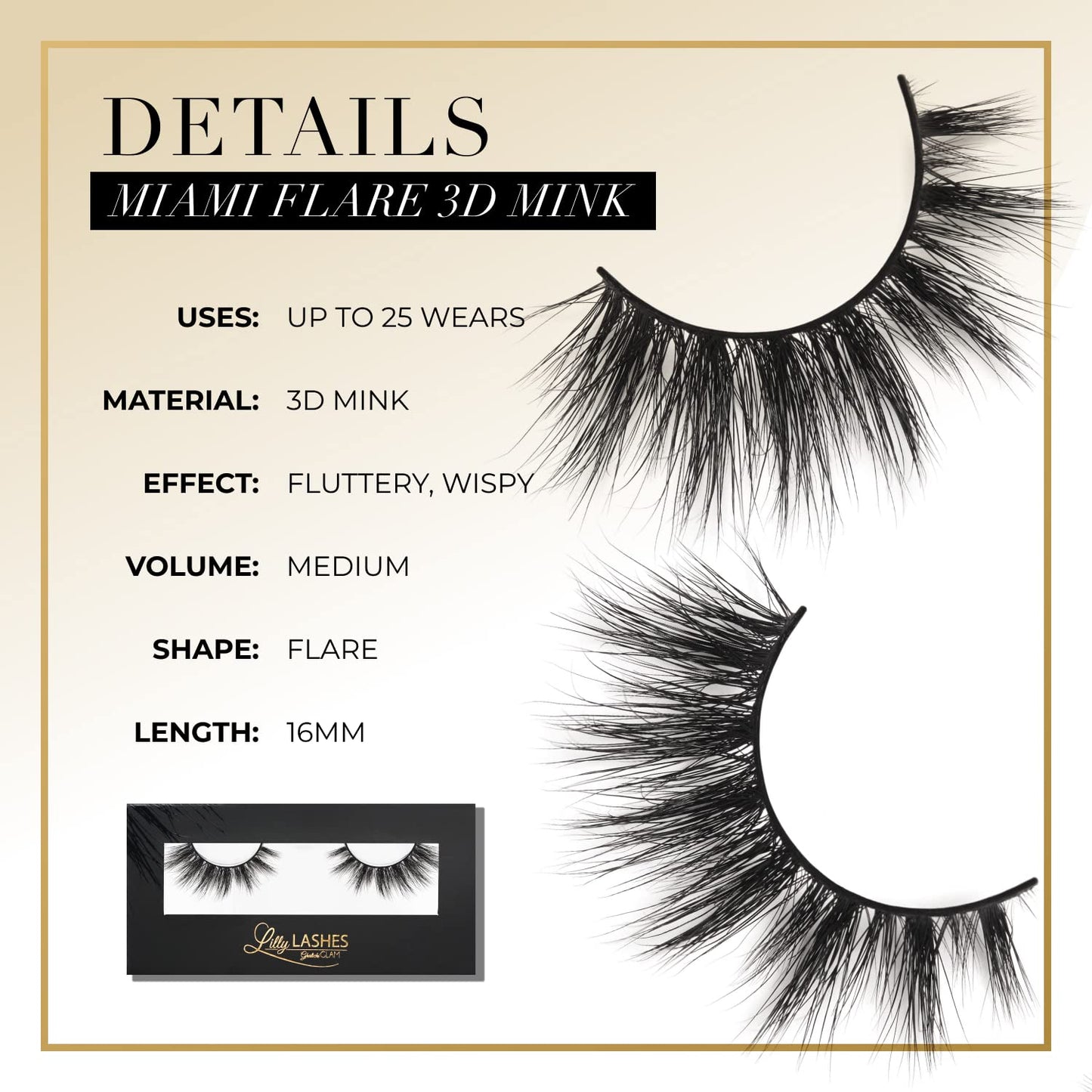 Lilly Lashes Miami Flare 3D Mink Lashes, Mink Eyelashes, The Original Lilly Lash For Wispy & Natural Look, Reusable Eyelashes up to 25x, Fluffy Beauty & Personal Care Lilly Lashes