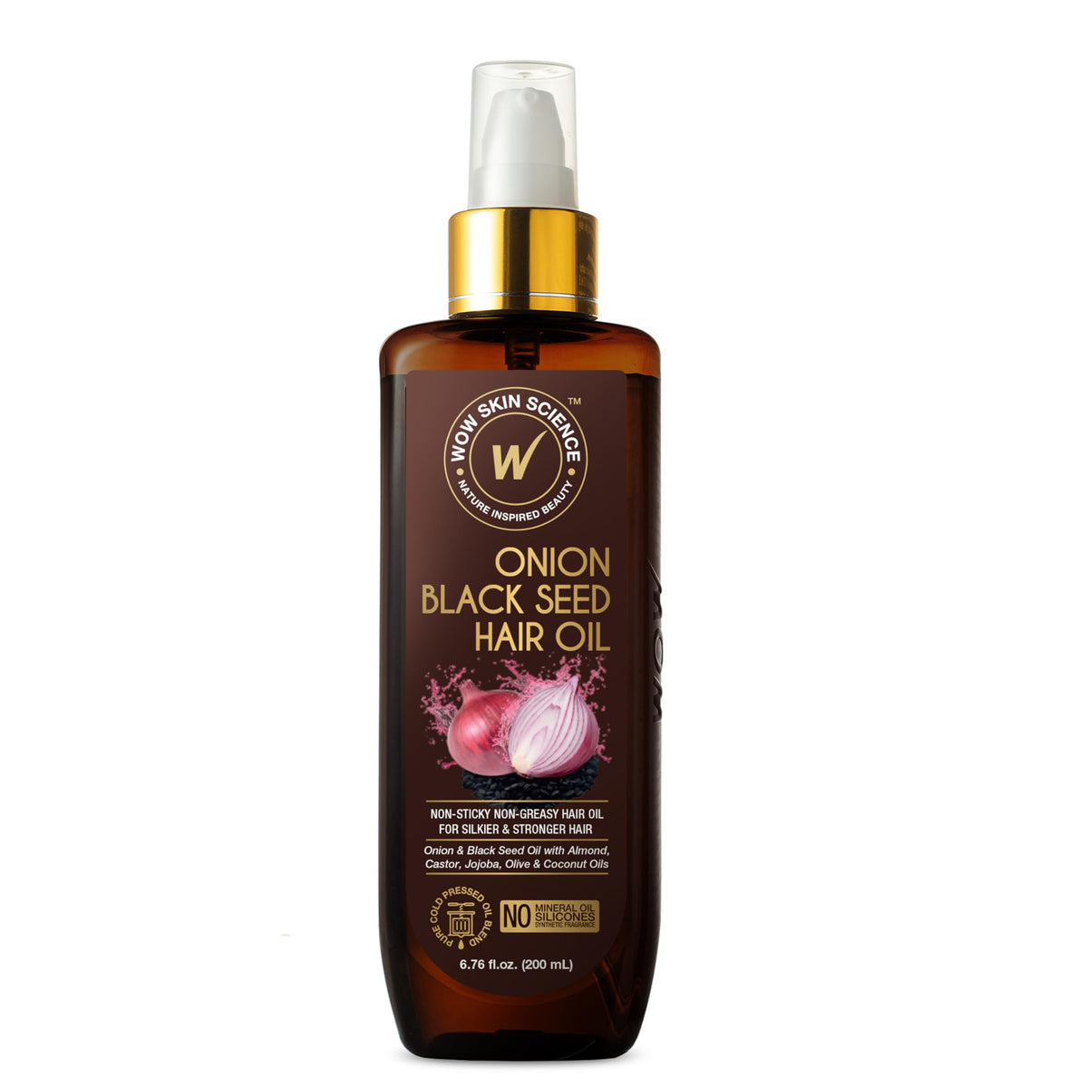 WOW Skin Science Onion Black Seed Hair Oil - Nourishing Treatment for Dry, Damaged Hair Growth with Almond, Castor, Olive, Coconut & Jojoba Oils