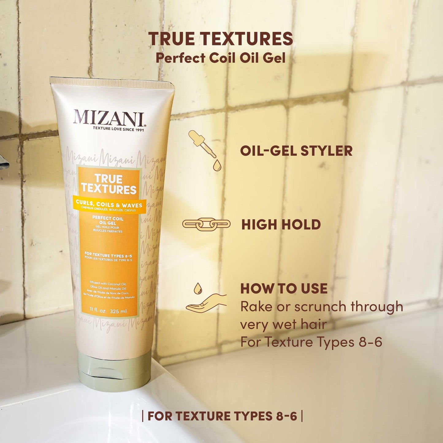 Mizani True Textures Perfect Coil Oil Gel - Curly Hair Gel for Wash and Go Styles, with Olive & Coconut Oil, Anti Frizz, Silicone-Free, No Drying Beauty & Personal Care Mizani