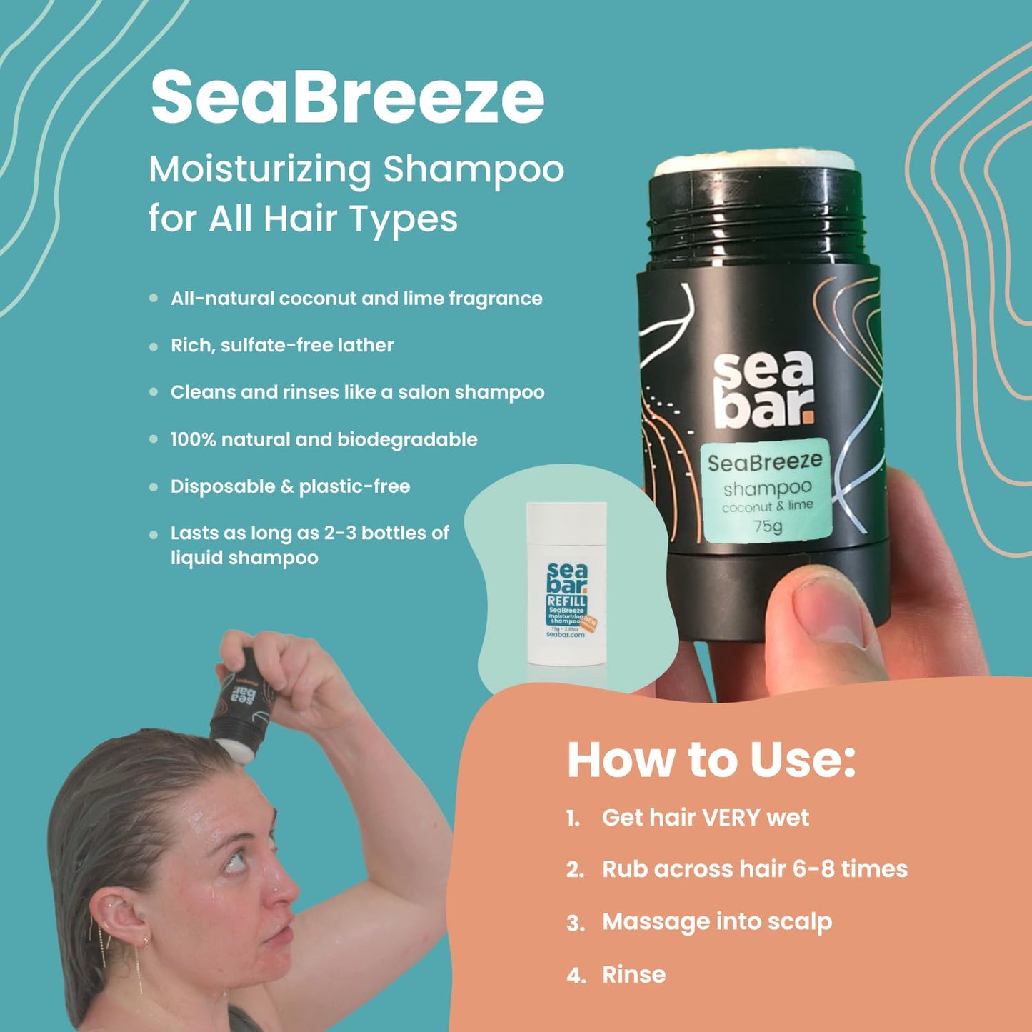SeaBar Shampoo & Conditioner Bar Refill Set - All Natural Hair Shampoo - Vegan, Sulfate-Free, Eco Friendly Zero Waste Reusable Packaging with Travel Beauty & Personal Care SeaBar