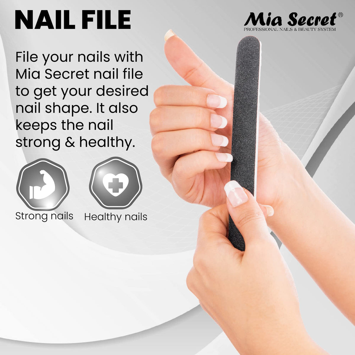 Mia Secret Acrylic Nail Kit: 1/2 oz liquid monomer, 1/2 oz clear acrylic powder, ultra quick nail glue, 1/2 oz ultra gloss top coat, fancy 20 nail