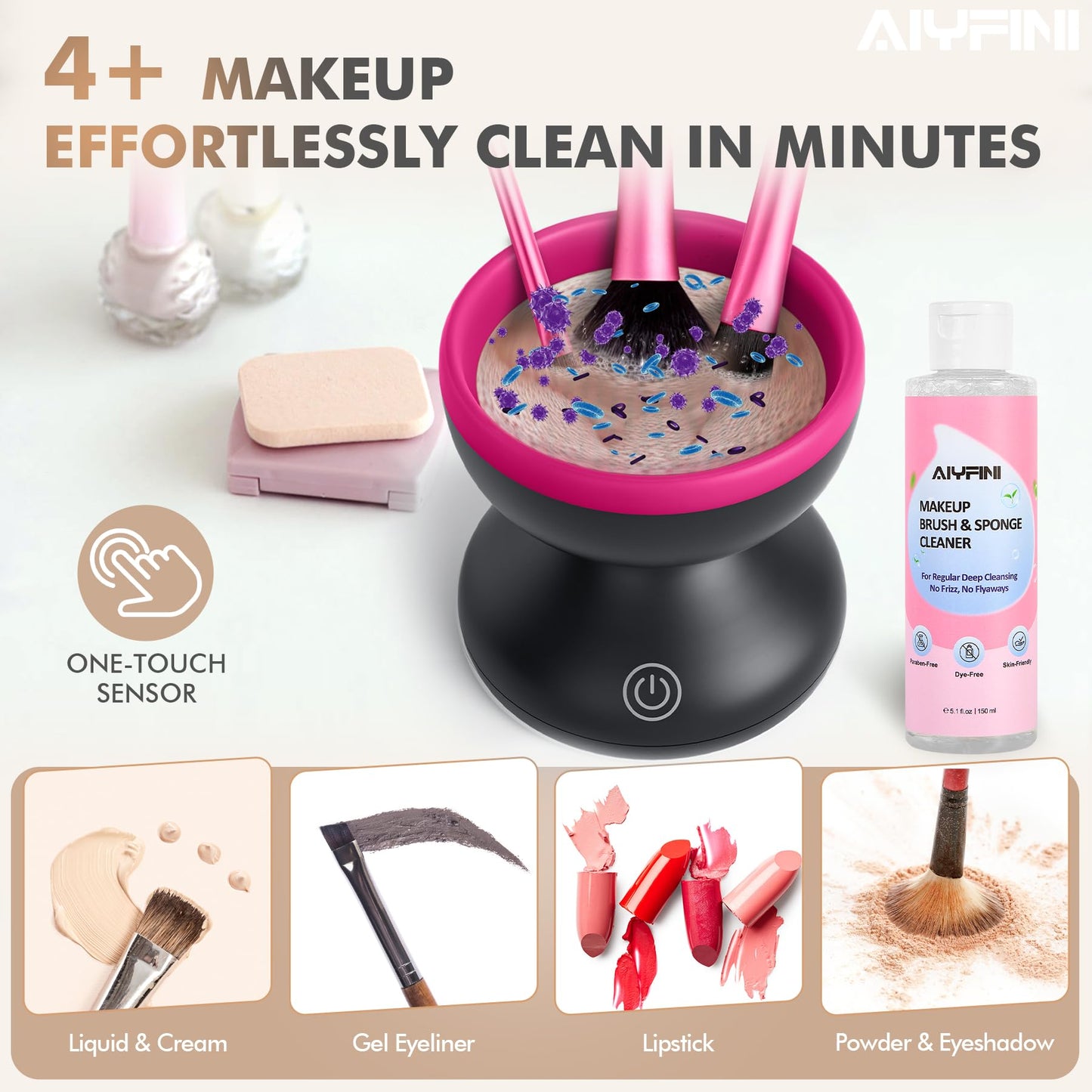 Alyfini Electric Makeup Brush Cleaner Machine, Powerful Friction Removes Residue on Make up Brushes Set/Sponge/Powder Puffs, Efficient Cleaning Beauty & Personal Care Alyfini