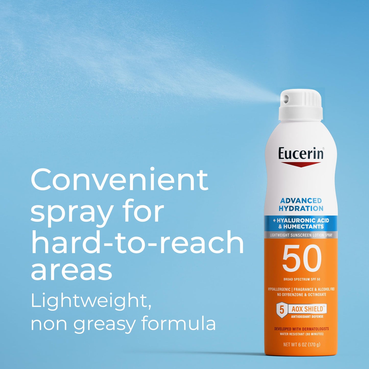 Eucerin Advanced Hydration SPF 50 Sunscreen Spray, Lightweight Spray Sunscreen with Hyaluronic Acid and Humectants, Hypoallergenic, Fragrance Beauty and Personal Care Eucerin