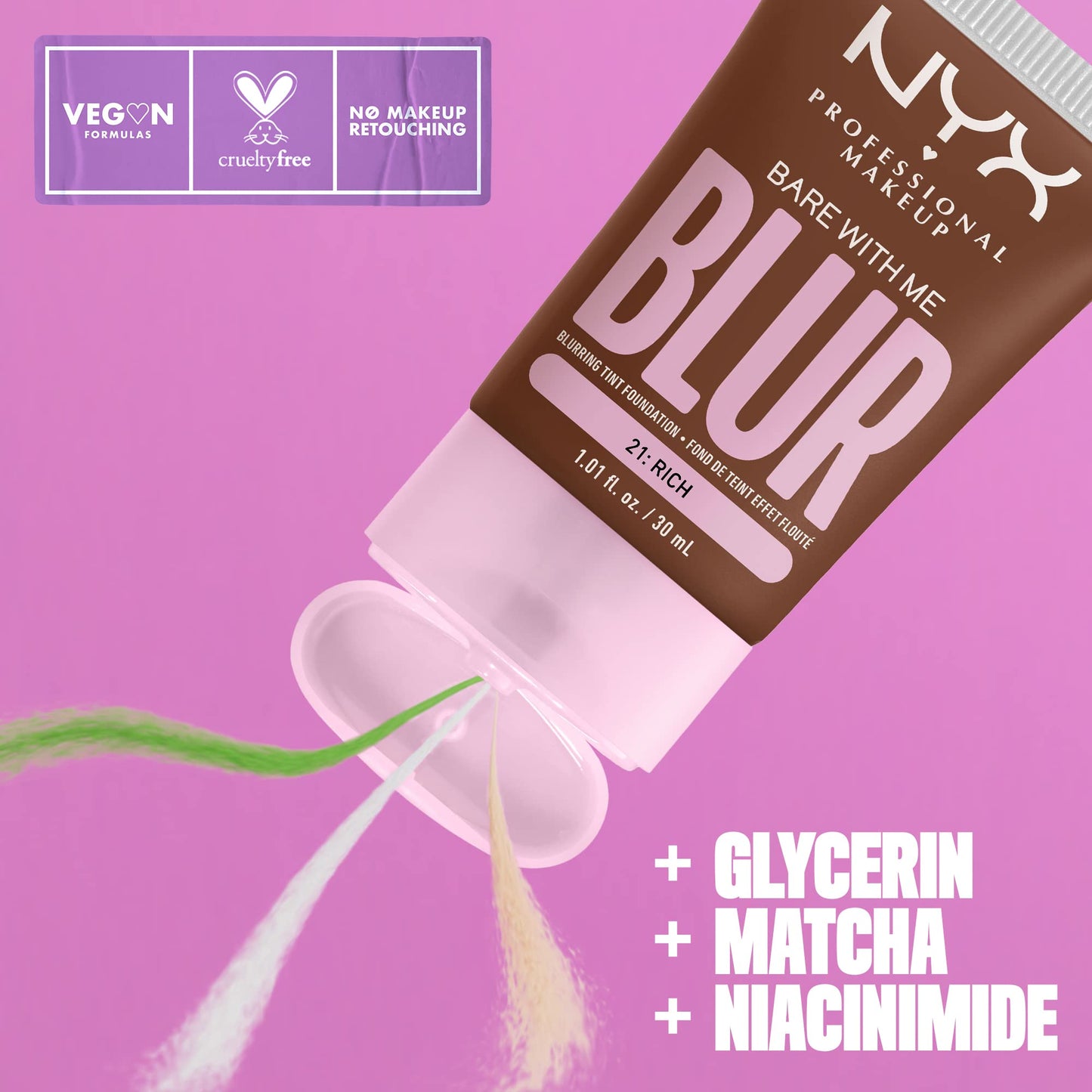 NYX PROFESSIONAL MAKEUP Bare With Me Blur Skin Tint Foundation Make Up with Matcha, Glycerin & Niacinamide - Rich Beauty & Personal Care NYX PROFESSIONAL MAKEUP