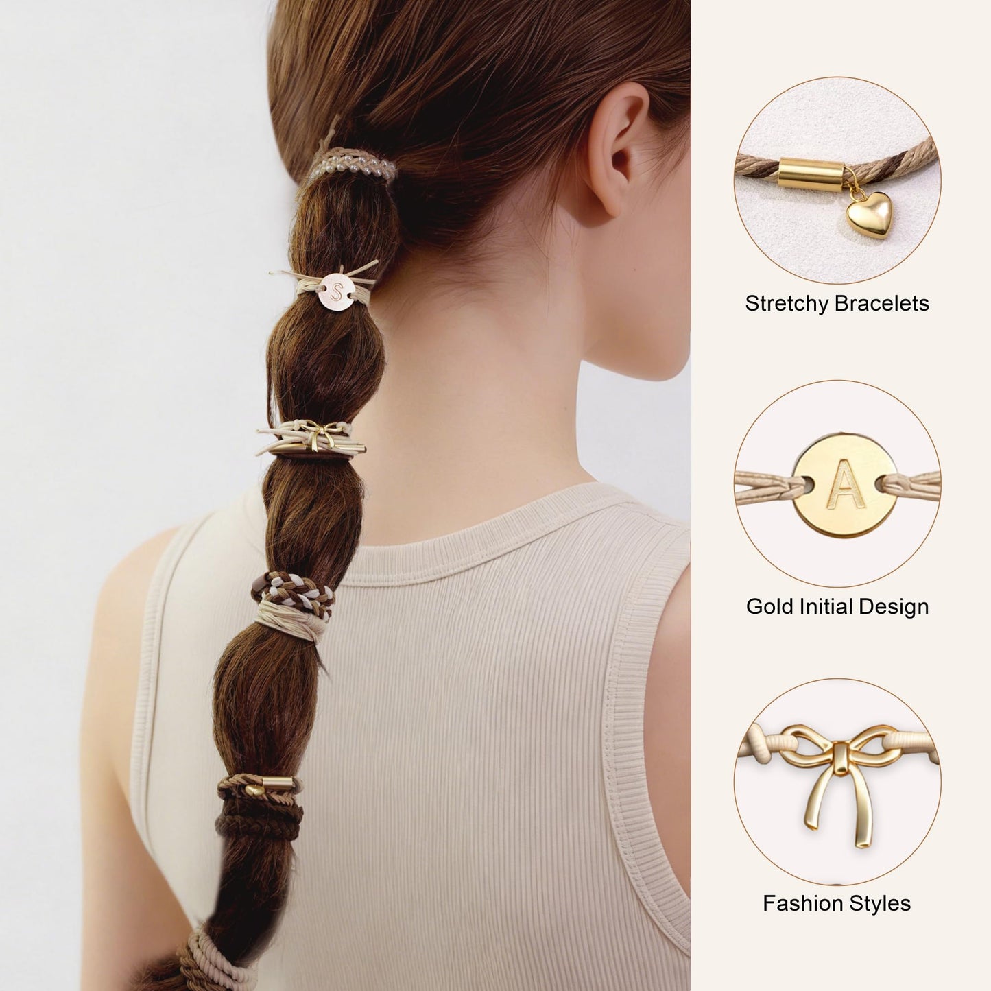Fohufo Boho Hair Ties, 10 PCS Cute Bands for Thick or Thin Hair, No Damage Elastic Bracelets, Hair Accessories for Women-Letter O Beauty and Personal Care Fohufo