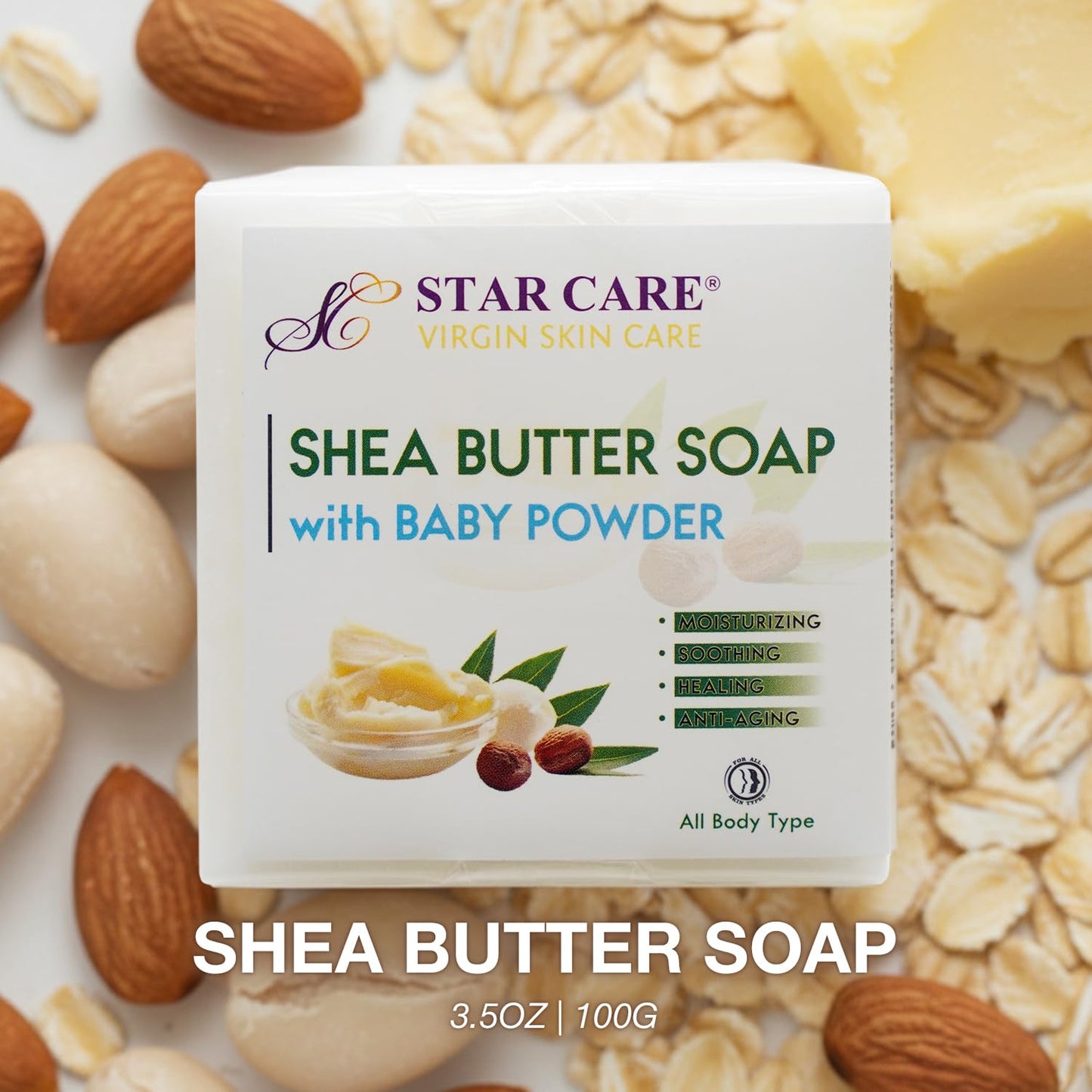 STAR CARE Shea Butter Soap with Baby Powder, Moisturizing & Soothing Cleansing Bar with Olive & Coconut Oil for Soft, Hydrated Skin (Baby Powder Beauty & Personal Care STAR CARE