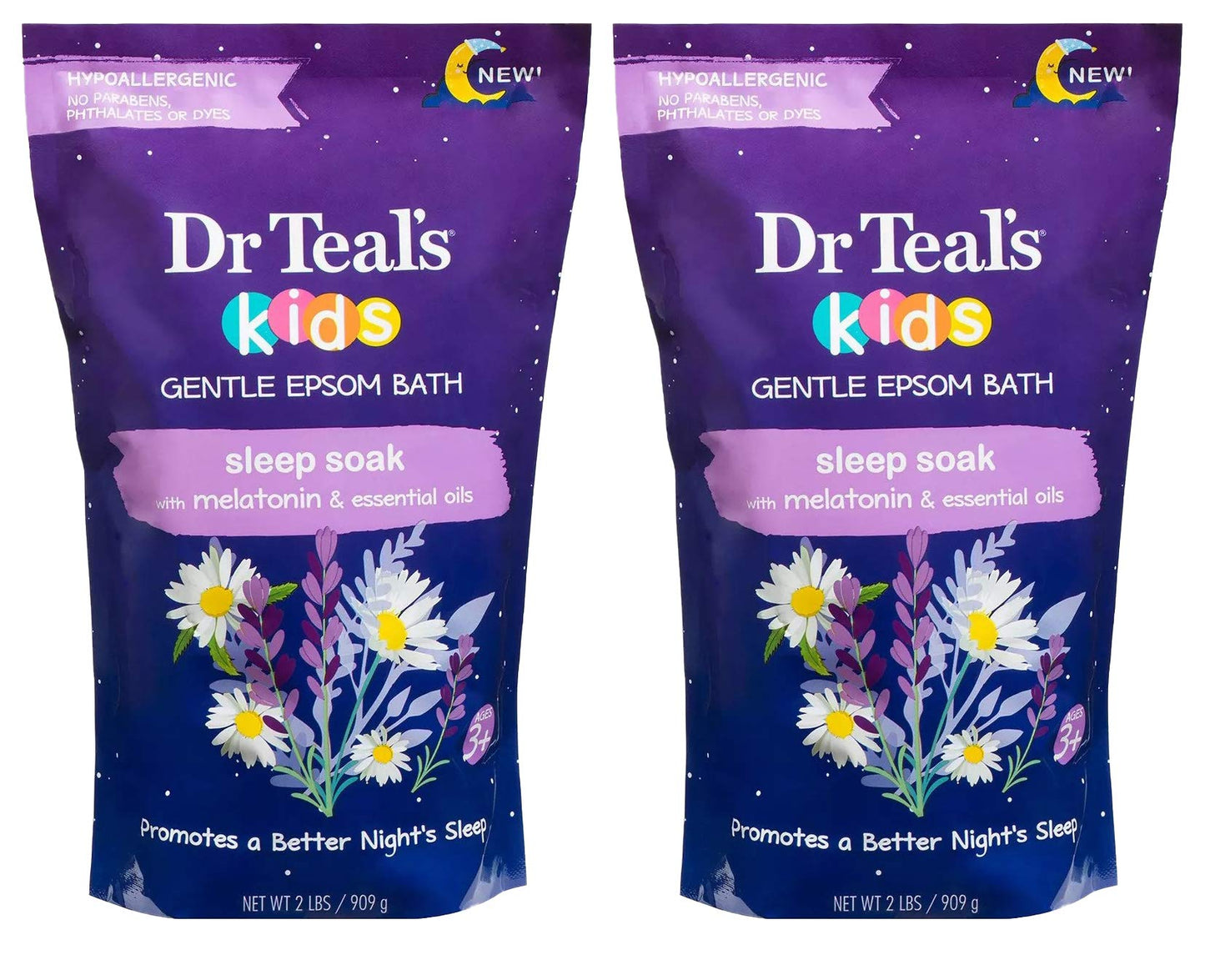 Dr. Teal's Kids' Gentle Sleep Soak with Pure Epsom Salt & Melatonin - (2 Pack, 2lbs Ea.) - Coconut and Other Essential Oils Relieve Stress & Soothe Beauty and Personal Care Dr Teal's
