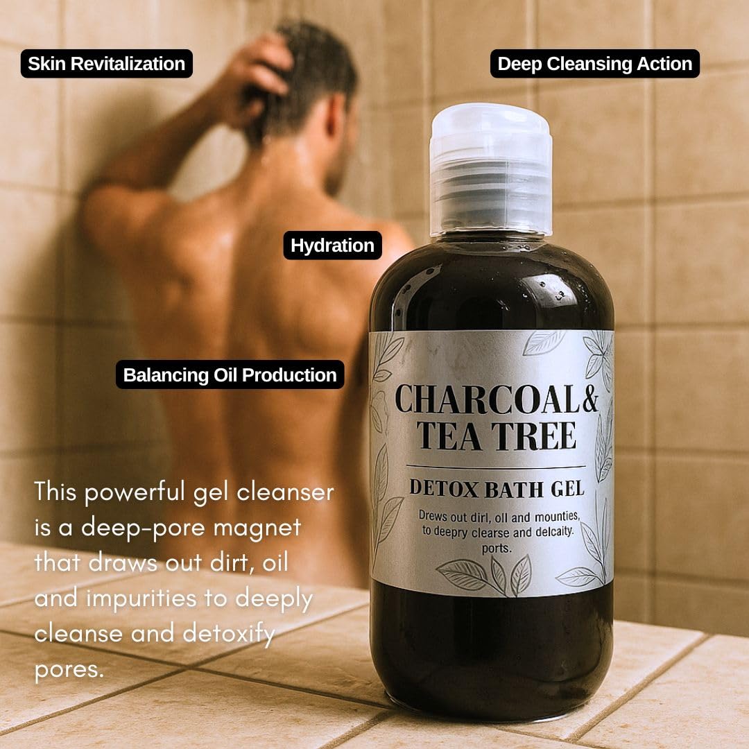 Nature Skin Shop Charcoal & Tea Tree Body Wash, Detoxifying Cleanser for Body Acne, Oily Skin & Clogged Pores, with Organic Ingredients, Sulfate-Free Beauty & Personal Care Nature Skin Shop